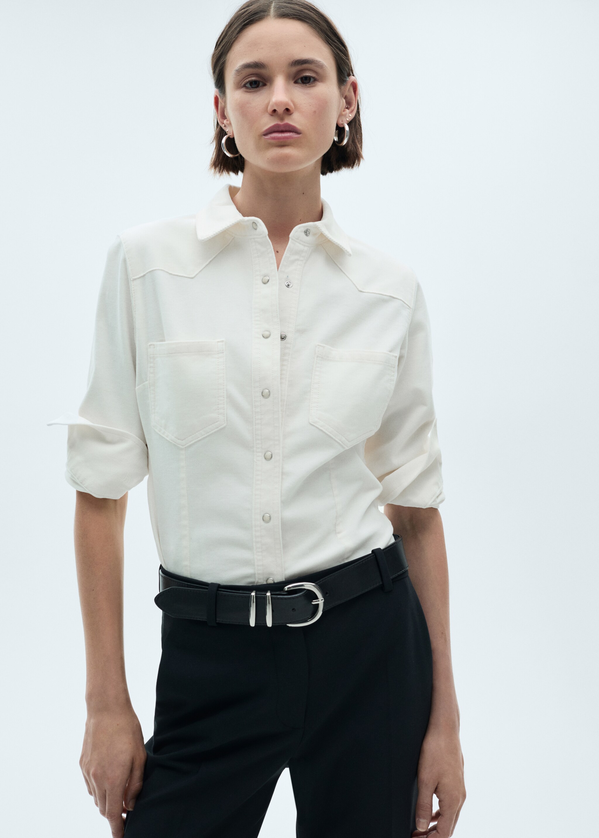 Micro-corduroy shirt with pockets - Medium plane, Off White. Ref: 77087114-00.