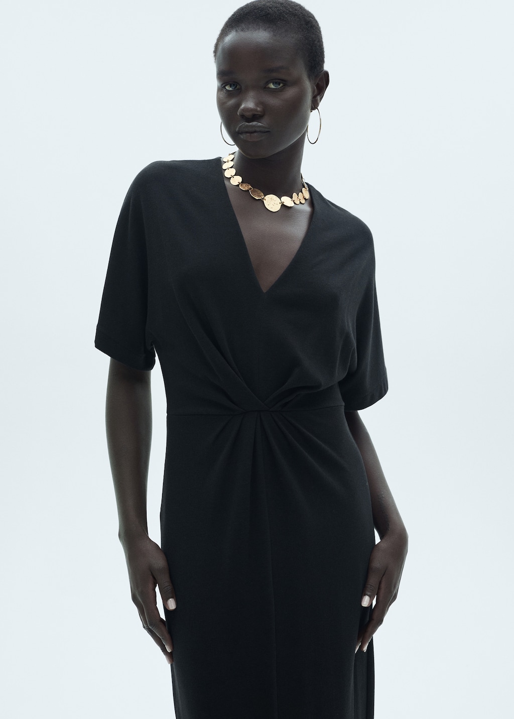 MANGO Short sleeved draped dress Black 6 Woman