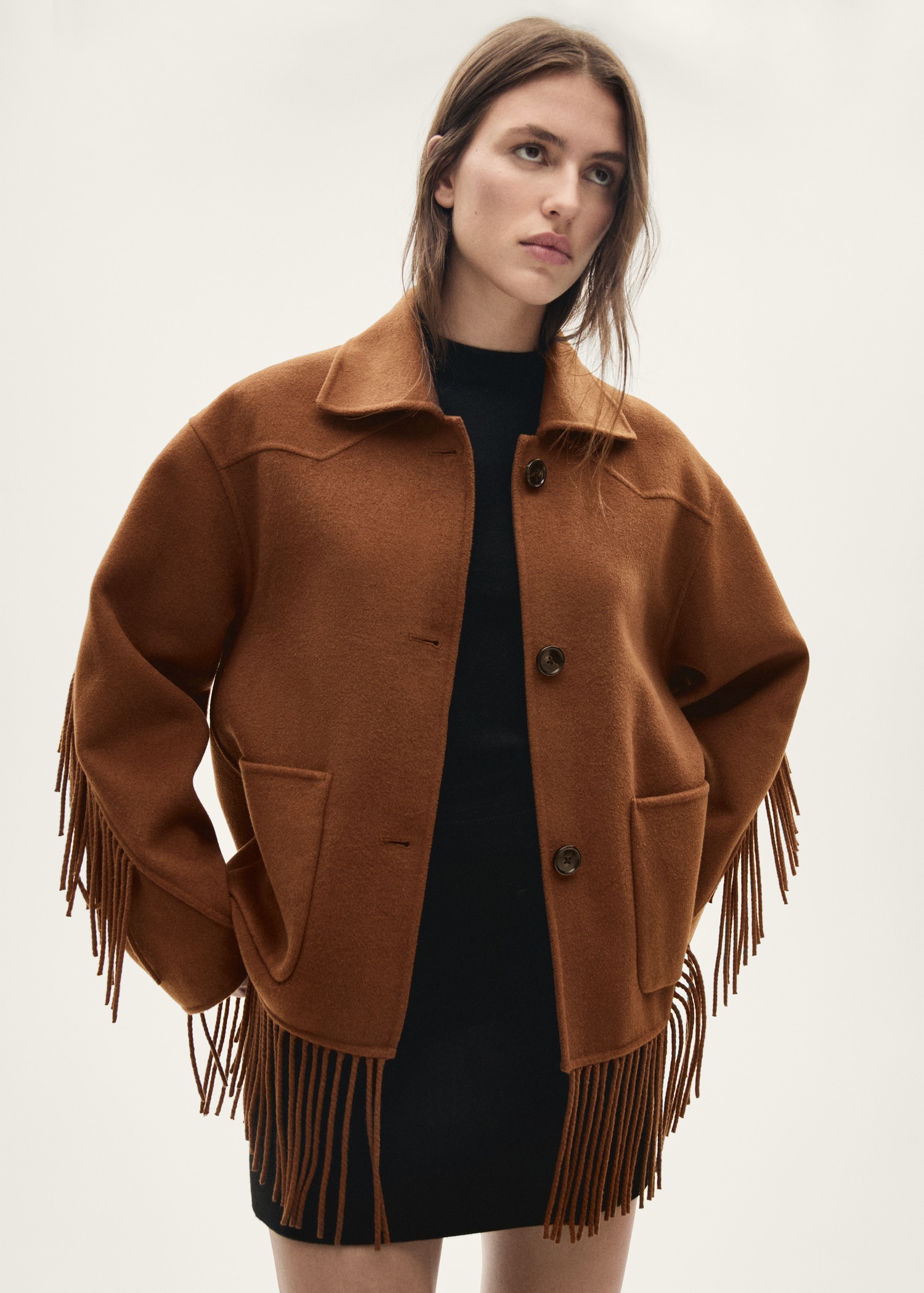 Fringed wool-blend  jacket - Medium plane