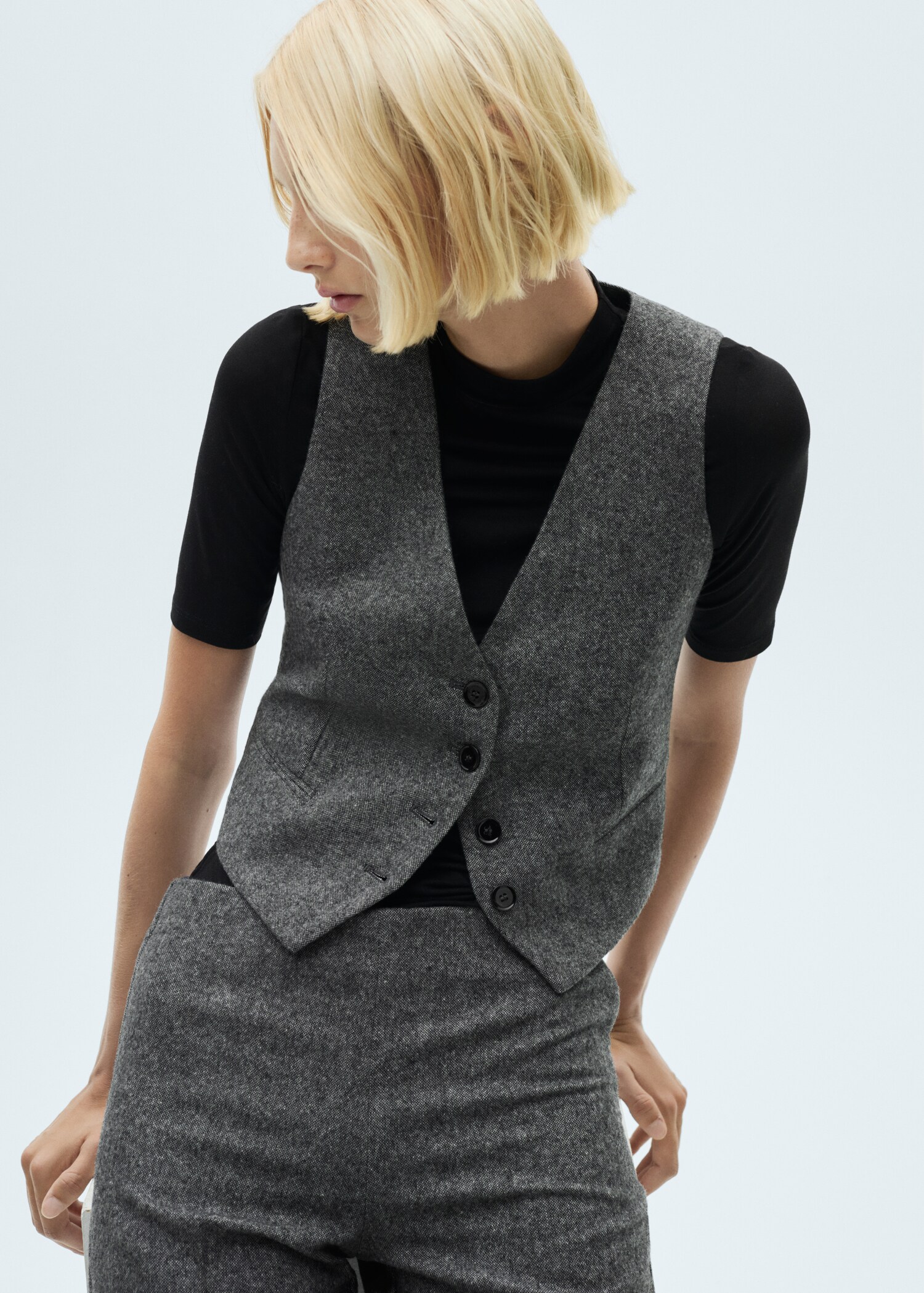 Gilet costume chiné laine - Plan moyen