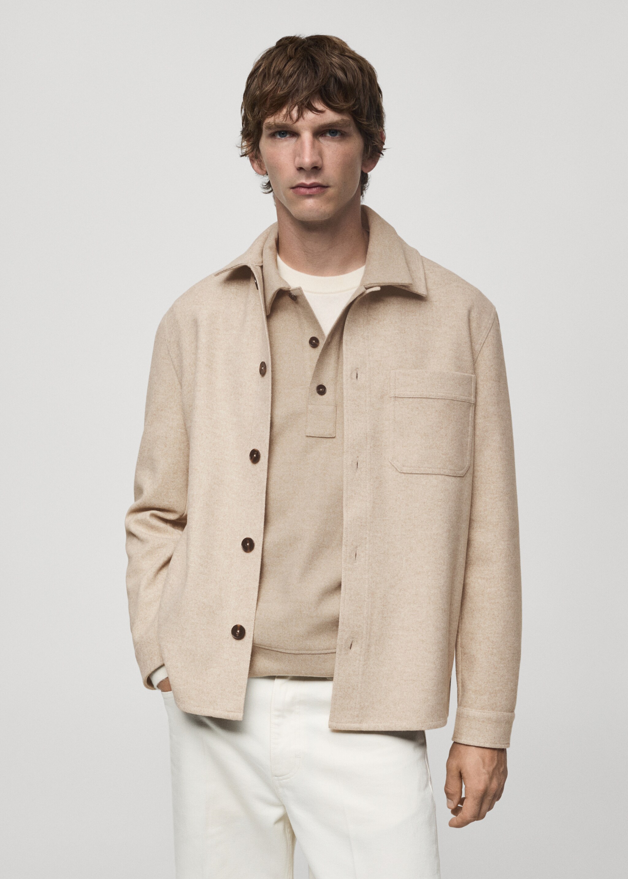 Regular fit flannel overshirt - Medium plane, Sand. Ref: 77087919-00.