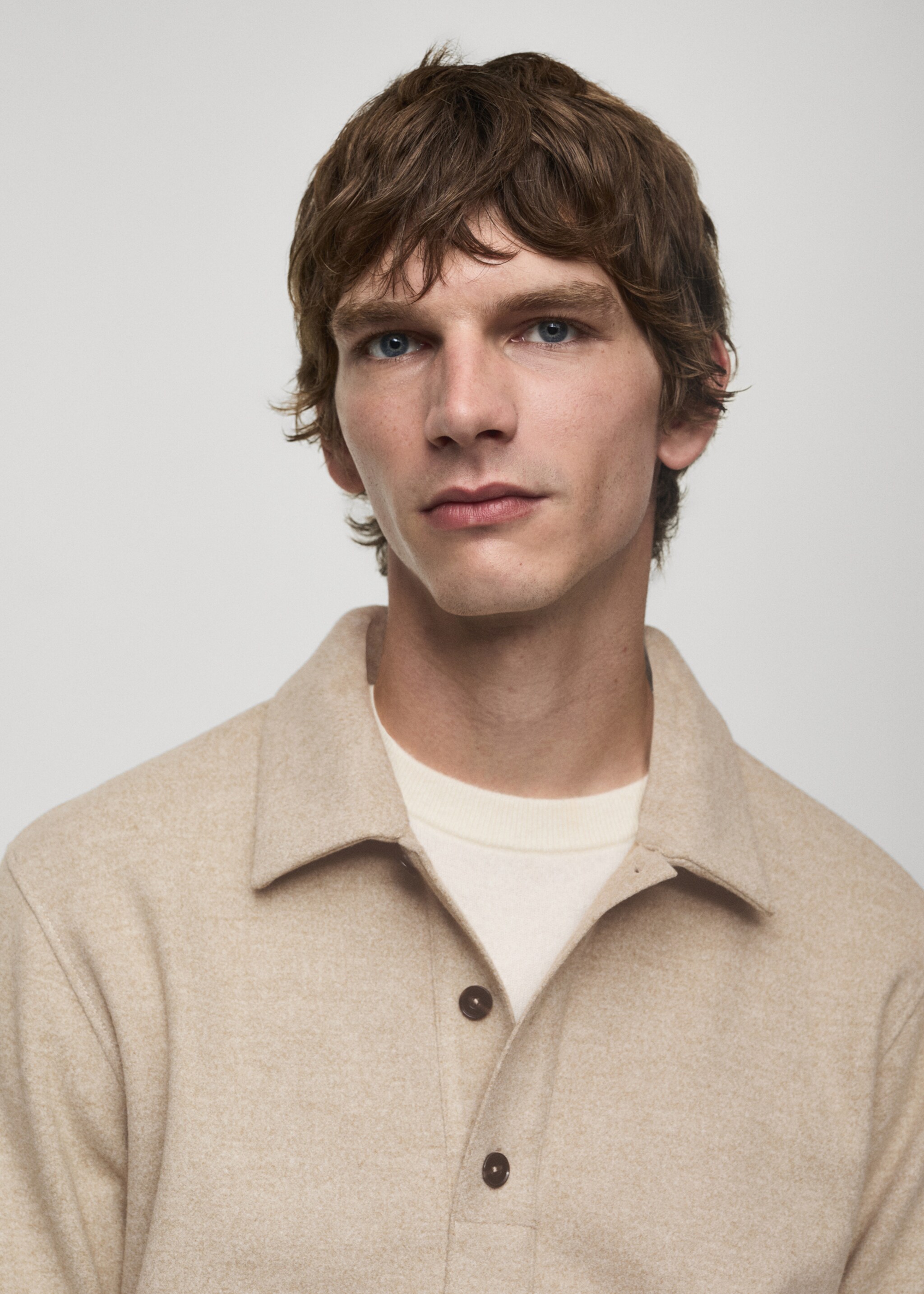 Regular fit flannel overshirt - Details of the article 1, Sand. Ref: 77087919-00.