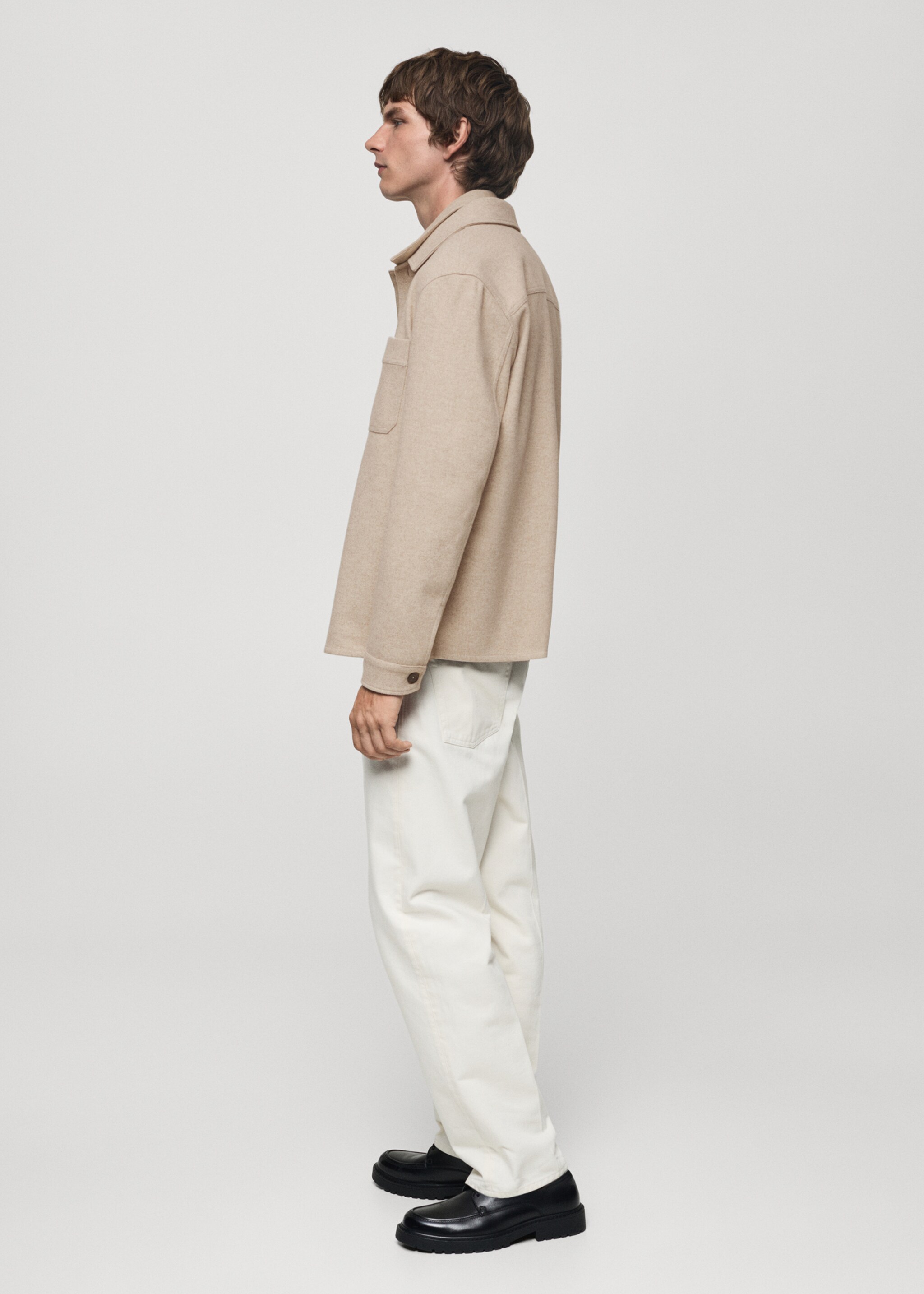 Regular fit flannel overshirt - Details of the article 2, Sand. Ref: 77087919-00.