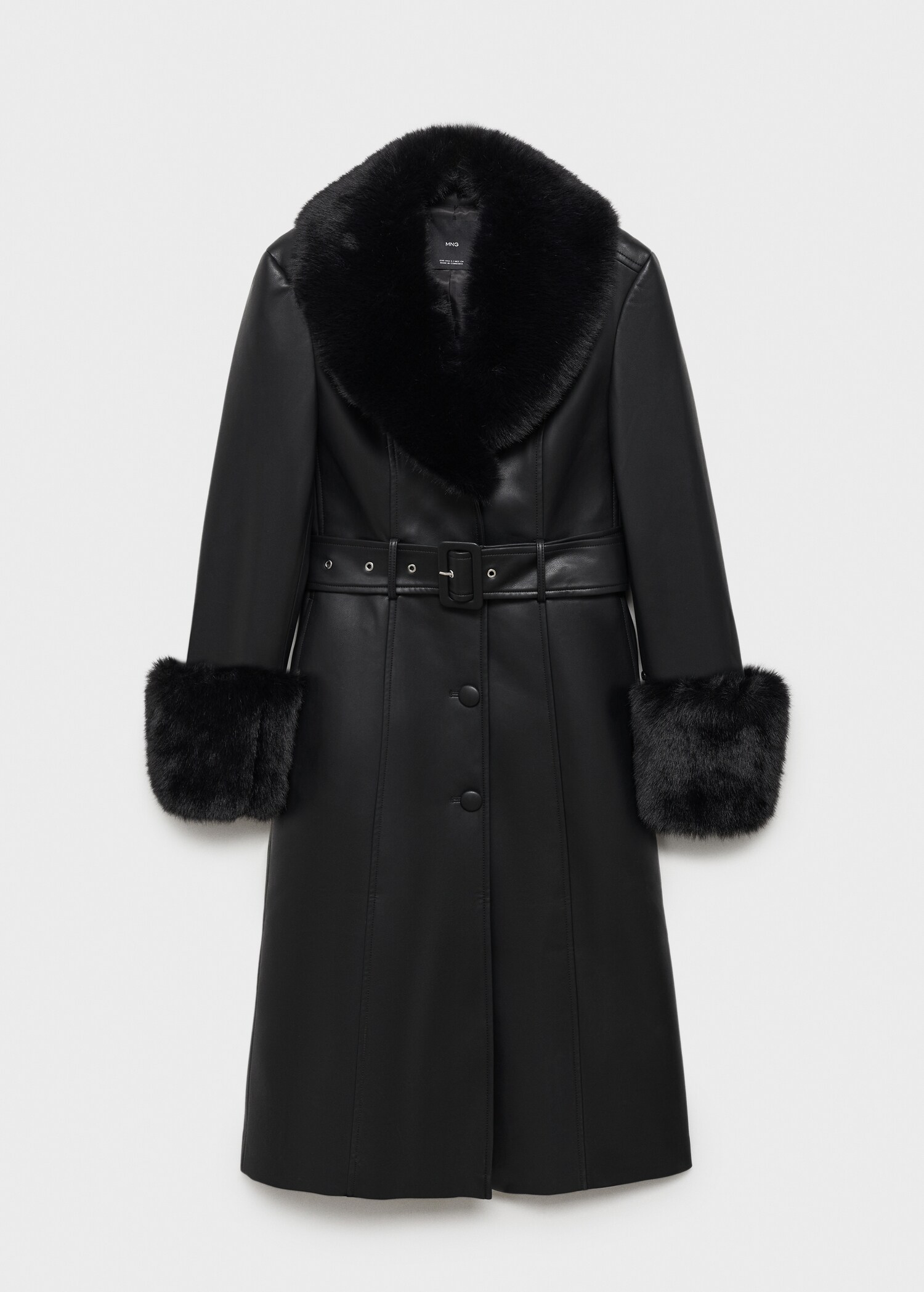 Manteau simili-cuir bordures imitation fourrure - Article sans modèle