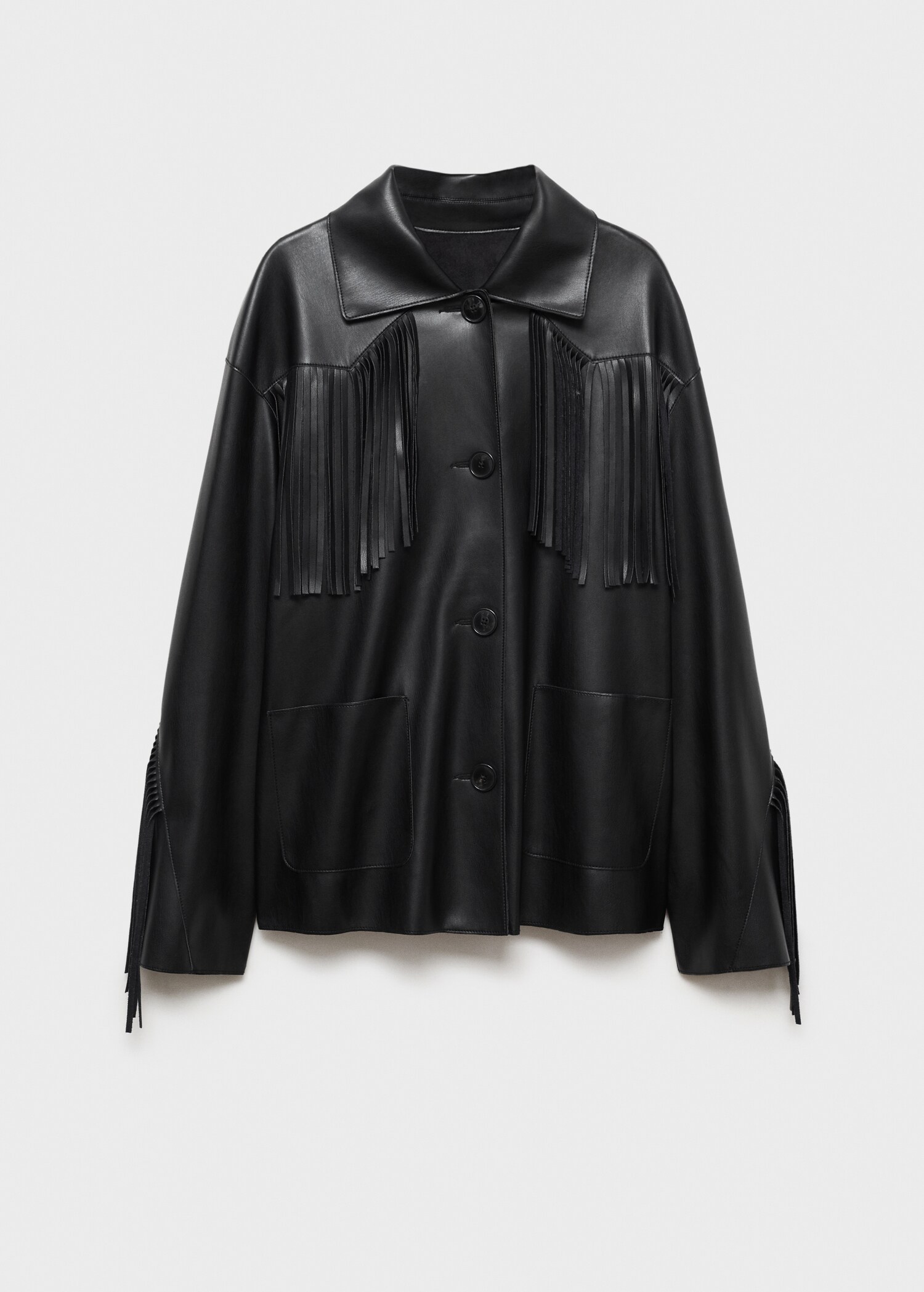 Leather-effect fringed overshirt - Article without model