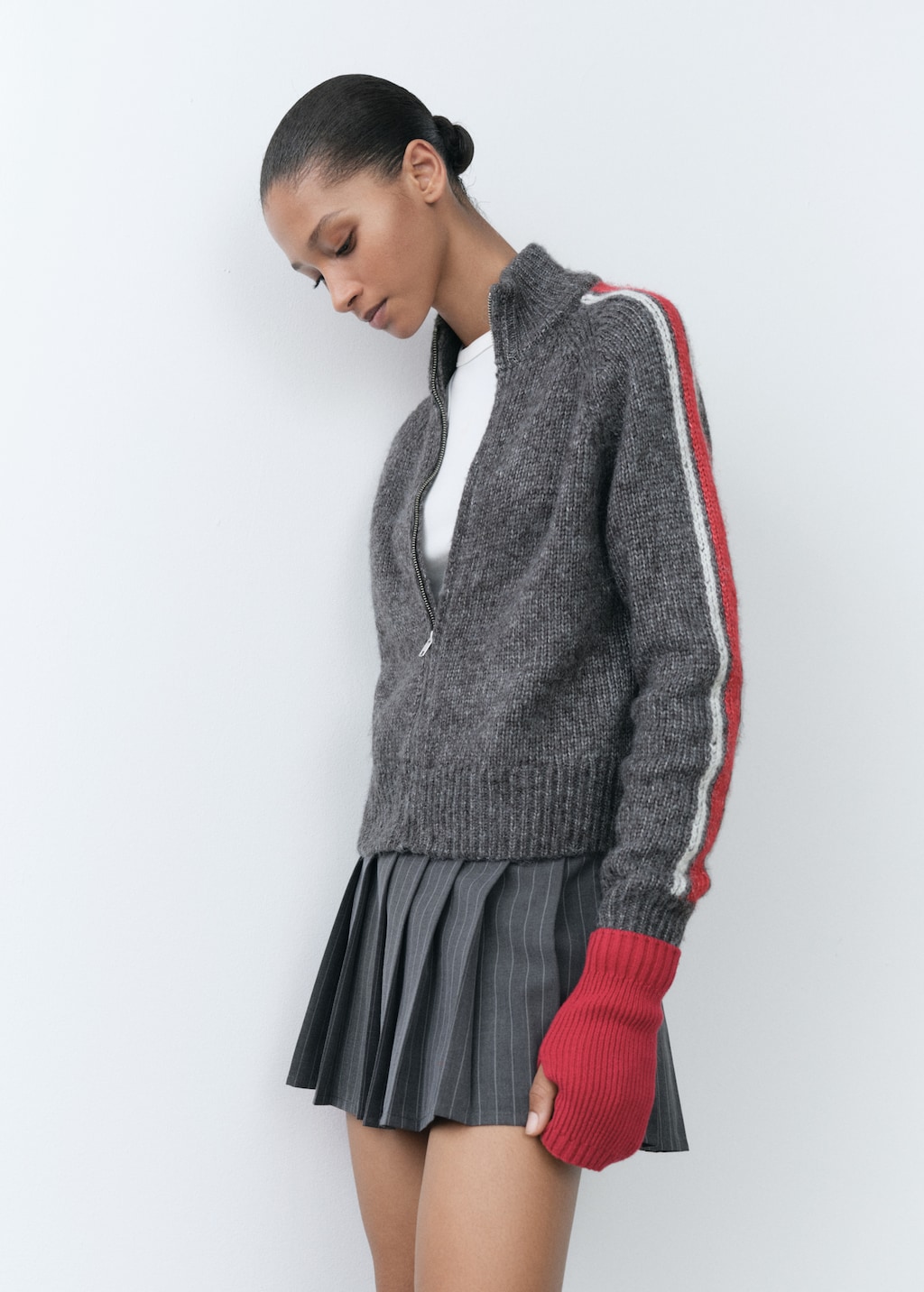 Perkins neck cardigan with zip