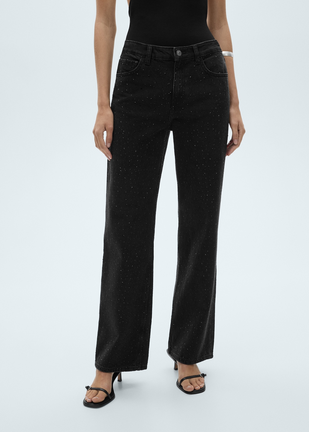 Straight-fit jeans with rhinestone detail - Women | MANGO Japan