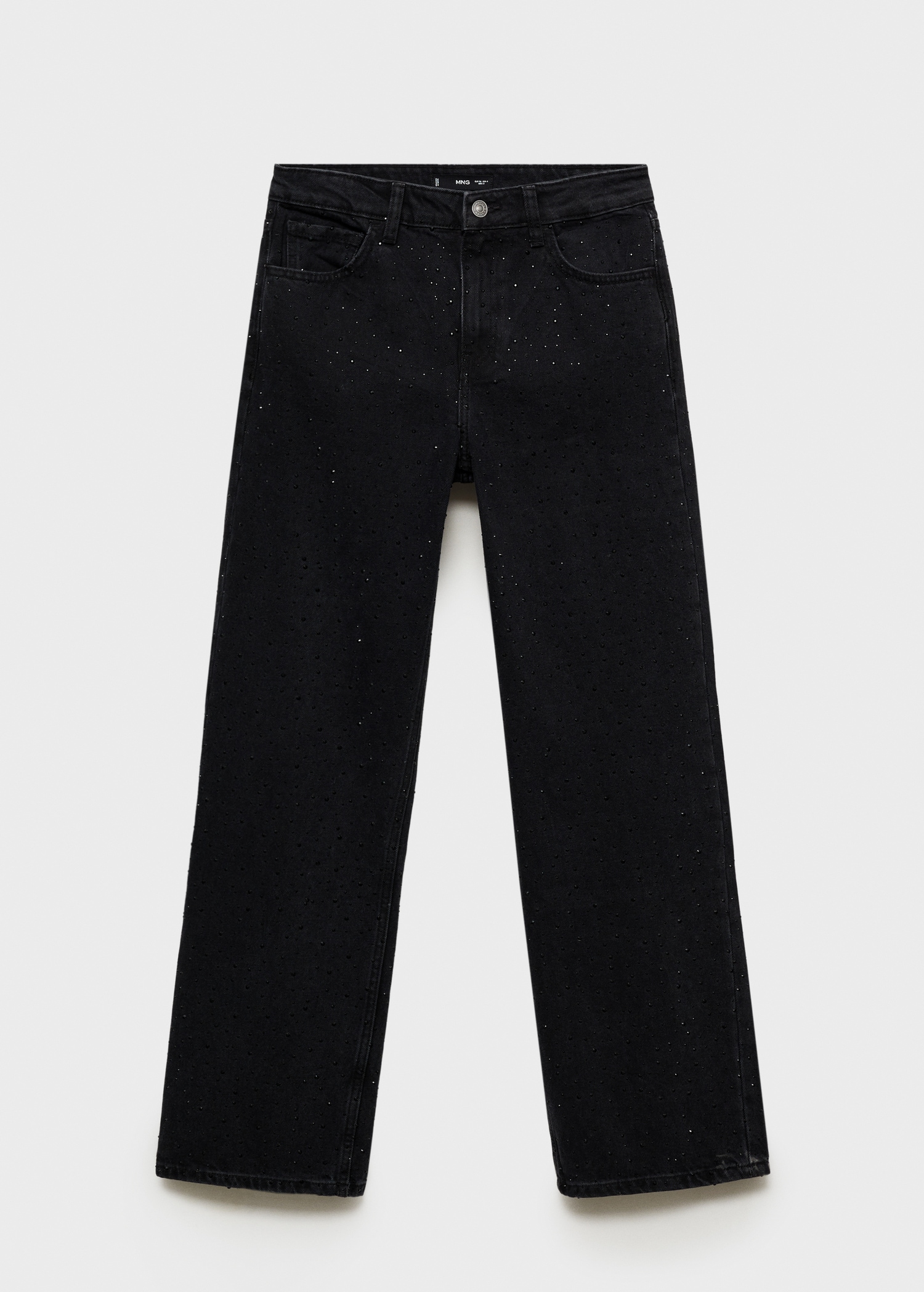 Black Zara Jeans Strass Straight-fit Jeans With Rhinestone Detail