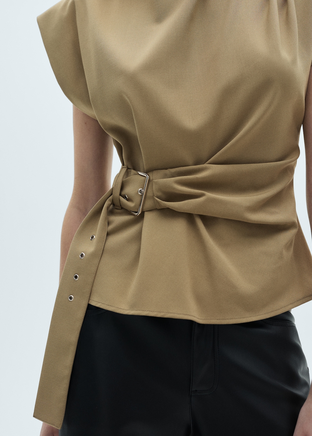 Mango Blouse with shoulder pads and belt thumbnail
