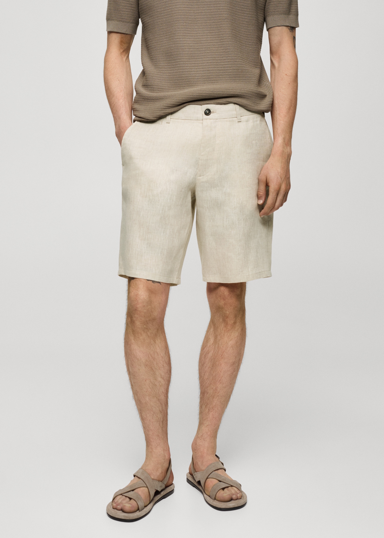 Bermuda slim-fit 100 % lin - Plan moyen