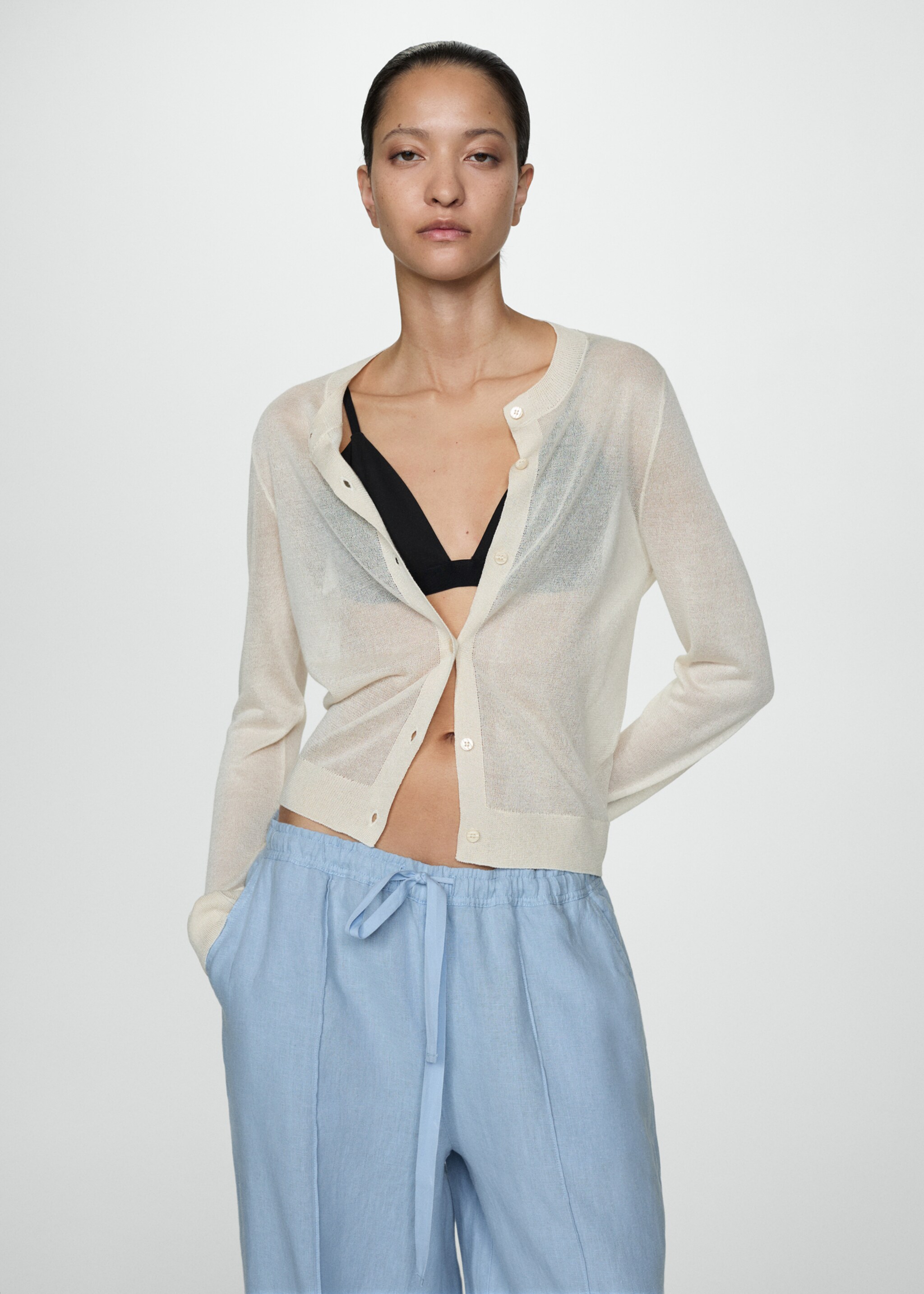 Wideleg linen trousers - Details of the article 1