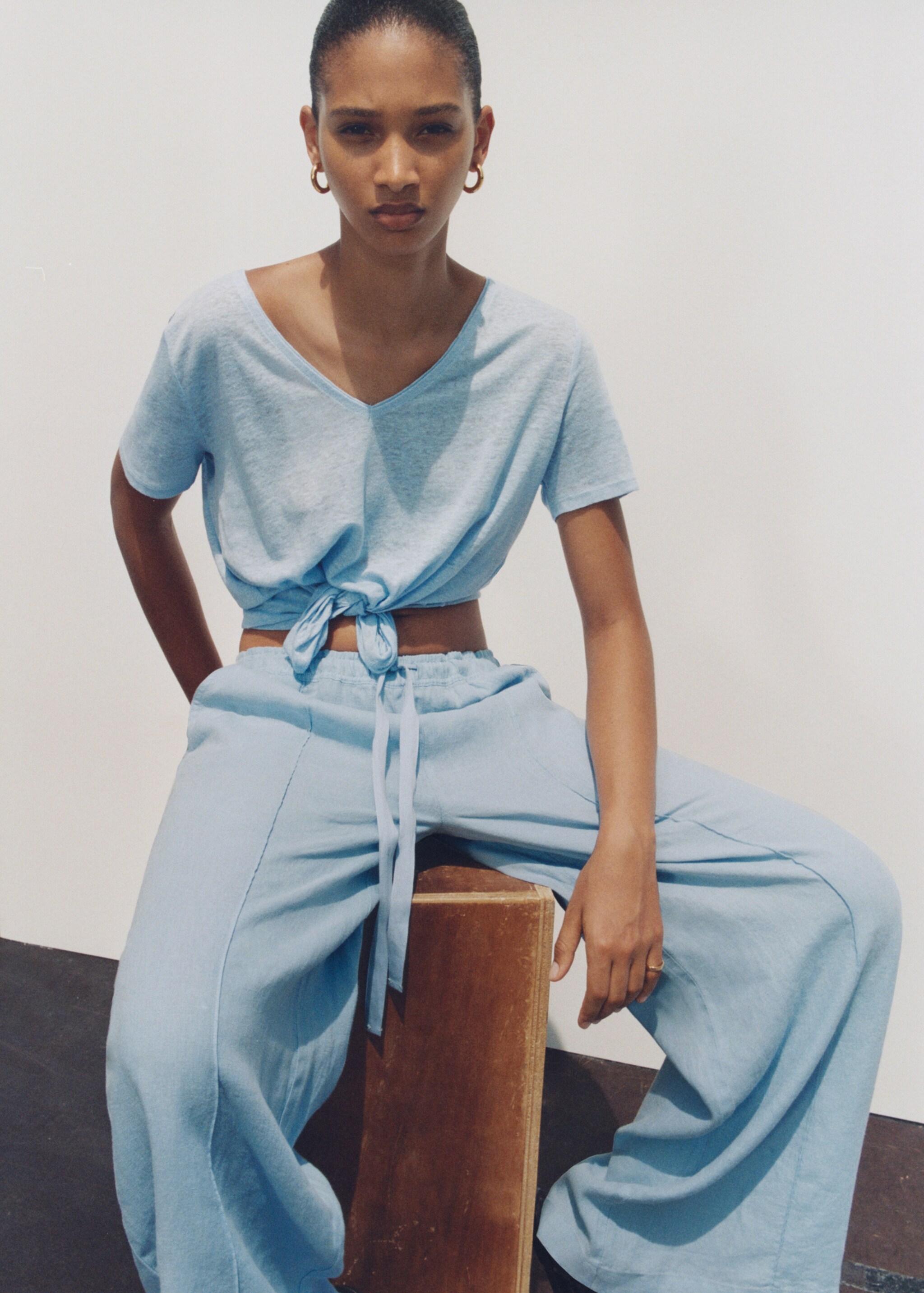 Wideleg linen trousers - Details of the article 6