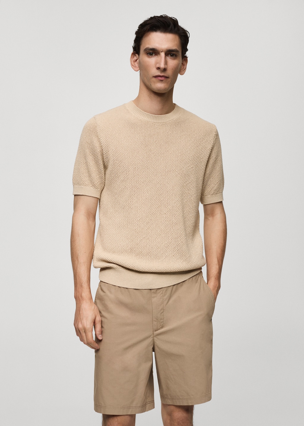 Mango Strukturiertes Strick-T-Shirt aus Baumwolle