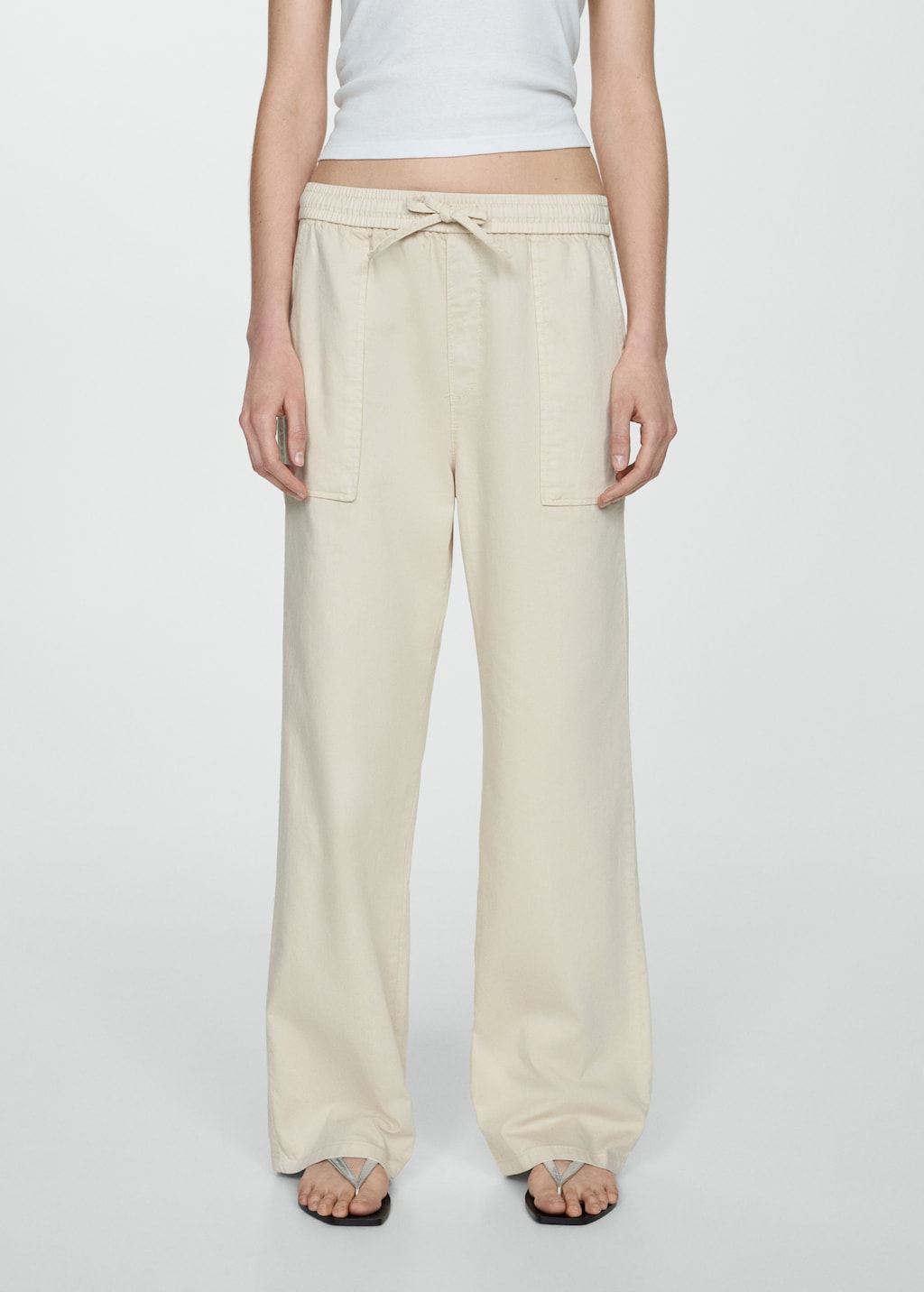 Mango Women s Elastic Waist Cotton Pants Off White