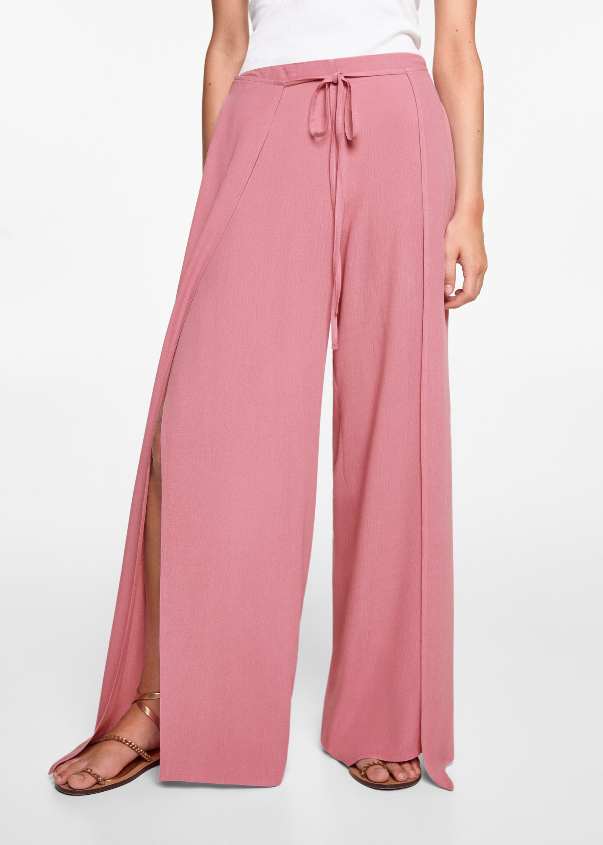 Pantalon palazzo fentes - Plan moyen, Rose. Ref: 77090643-00.