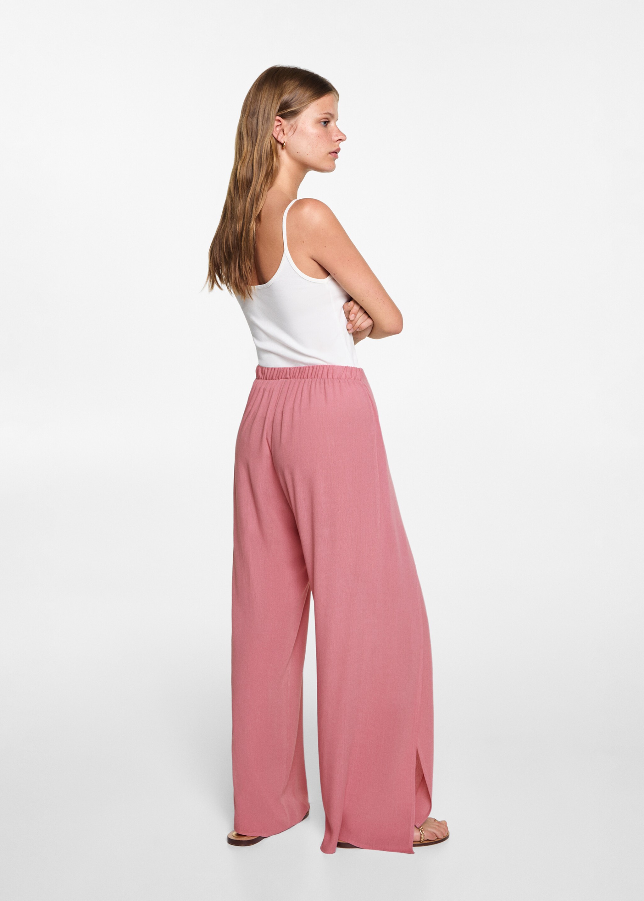 Pantalon palazzo fentes - Verso de l’article, Rose. Ref: 77090643-00.