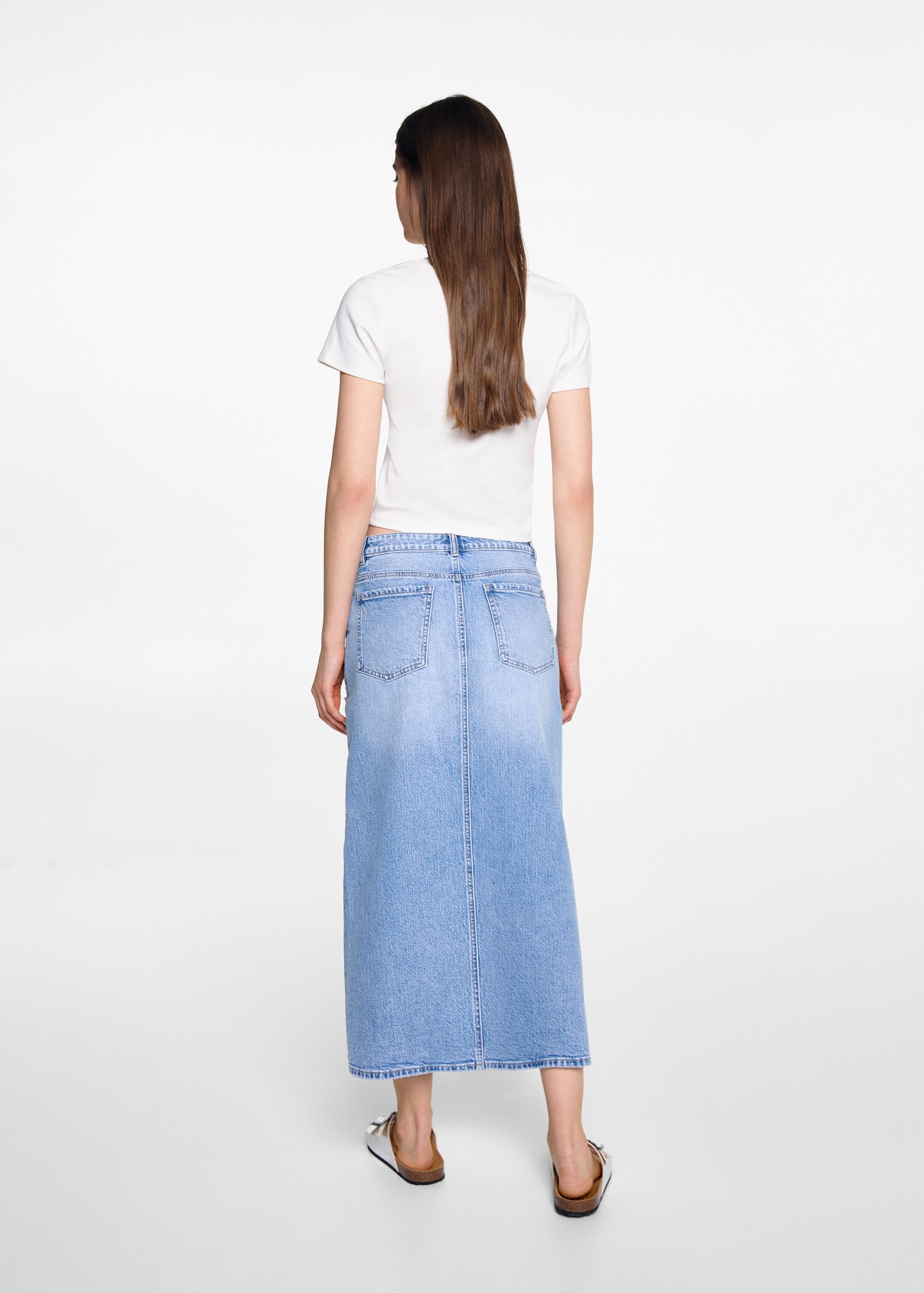 Yırtmaçlı denim etek - Ürünün arkası