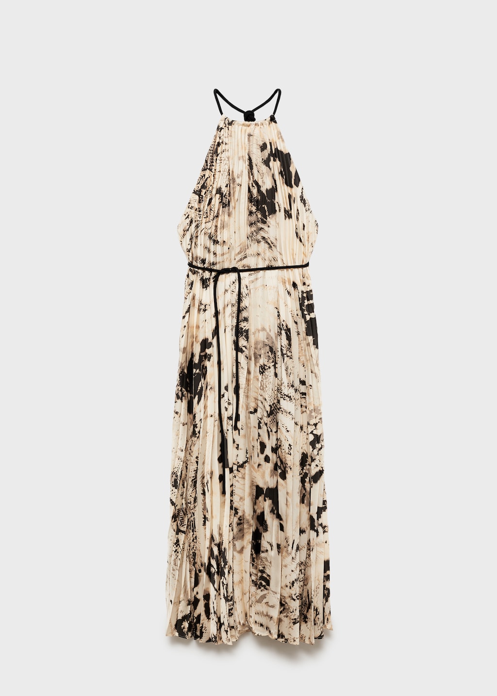 Mango snake print halterneck pleated midi dress in gray