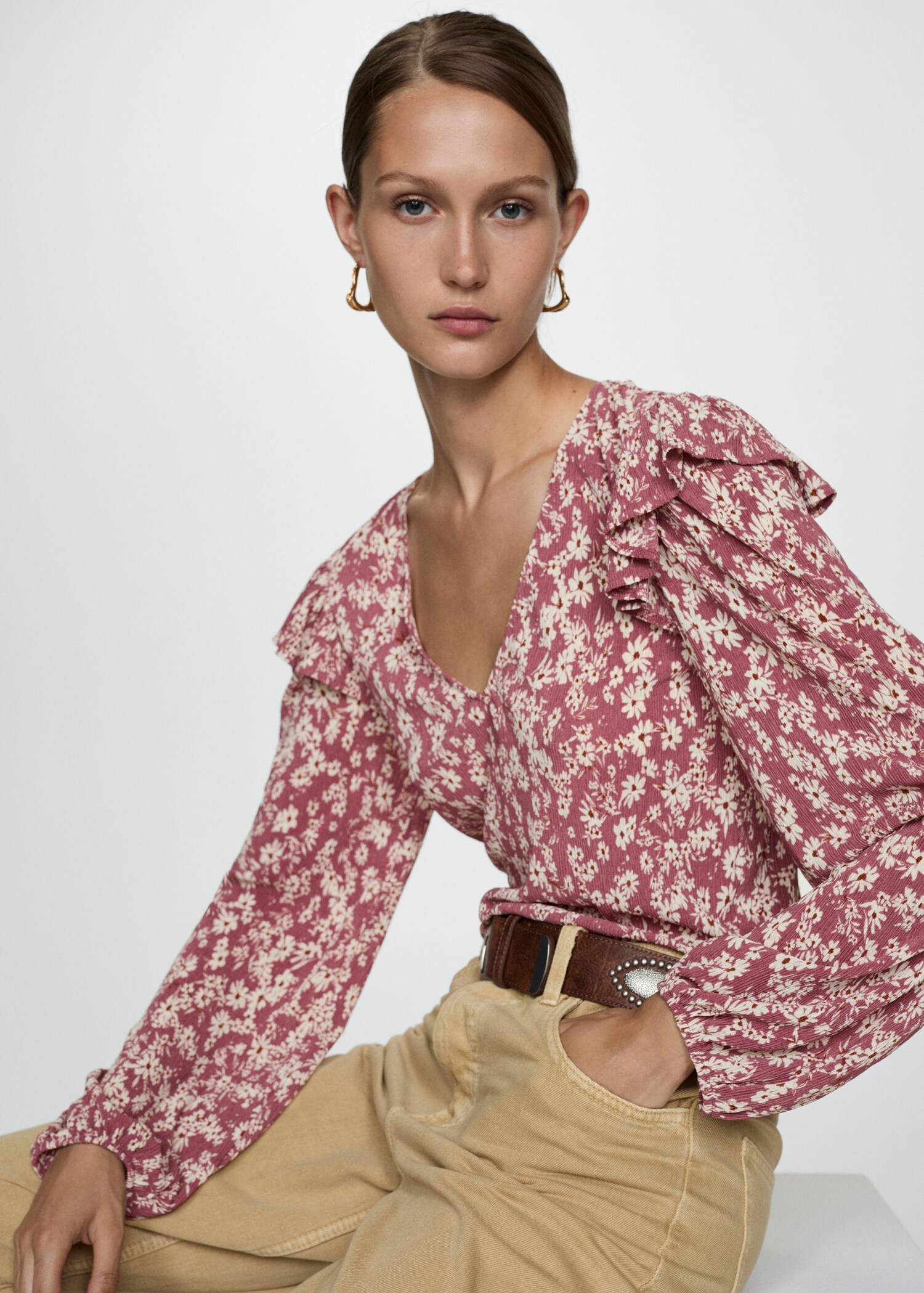 Blouse imprimée à volants - Plan moyen