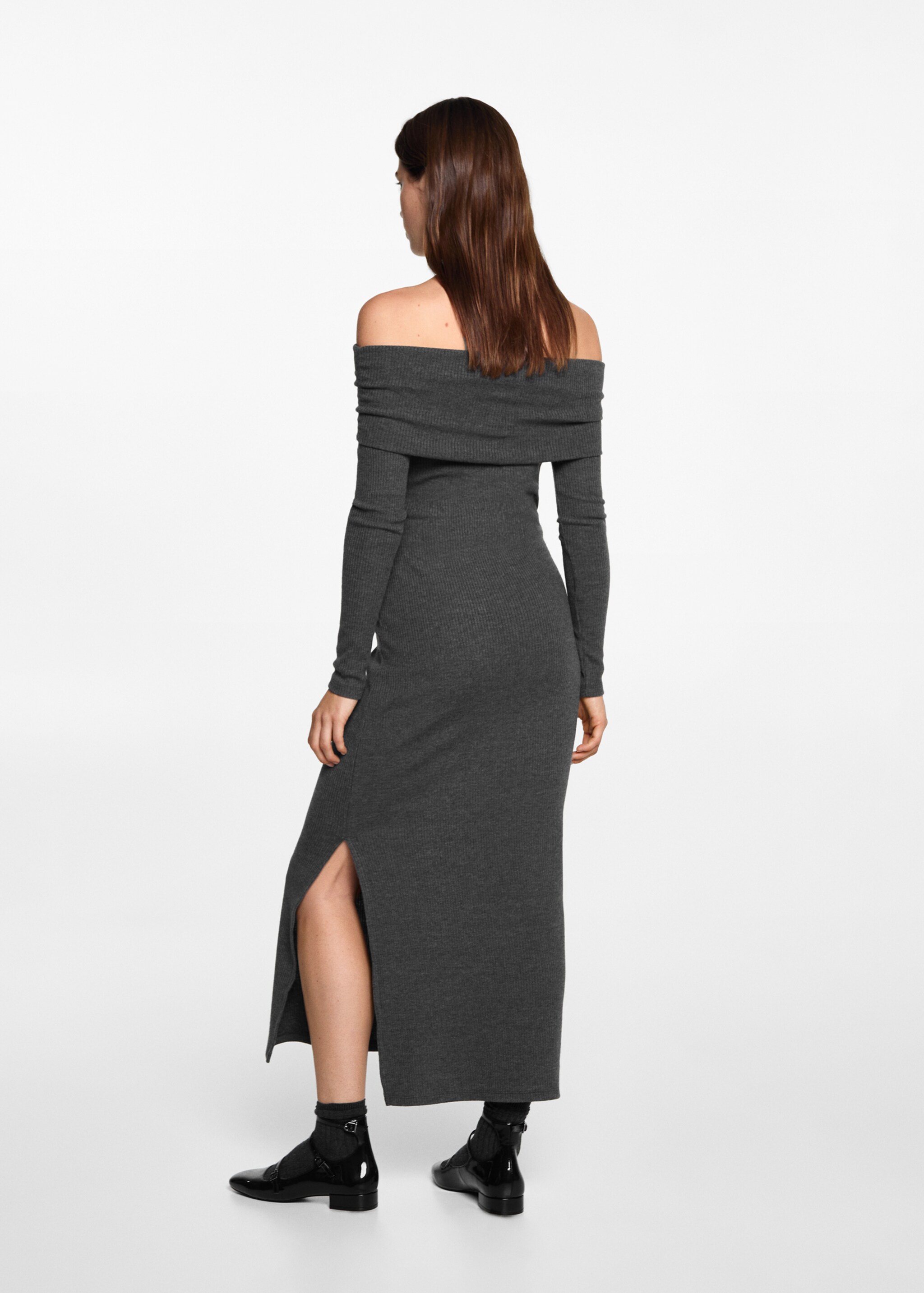 Robe midi épaules dénudées - Verso de l’article, Gris. Ref: 77094053-00.