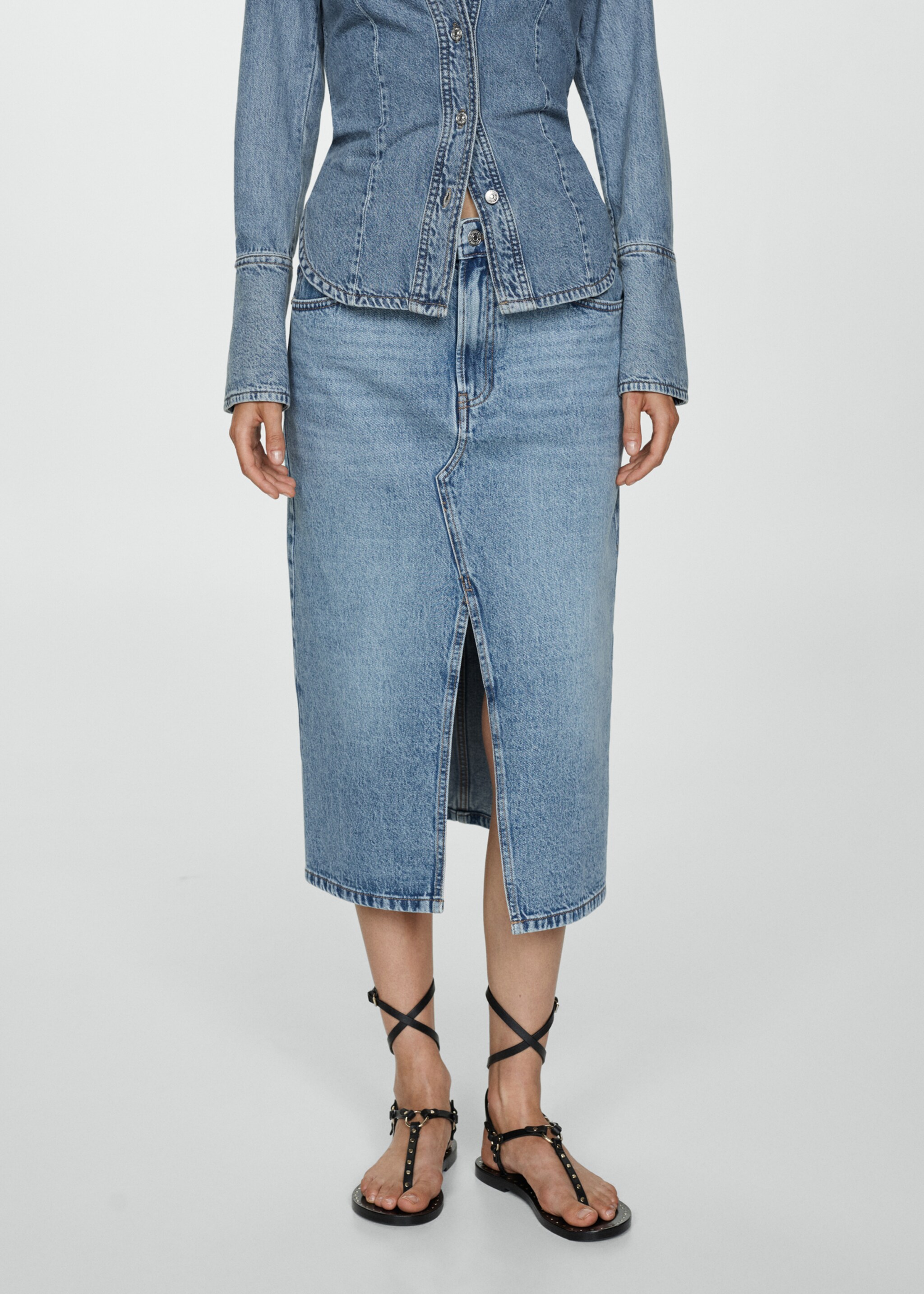 Denim midi-skirt - Medium plane, Medium Blue. Ref: 77094054-00.