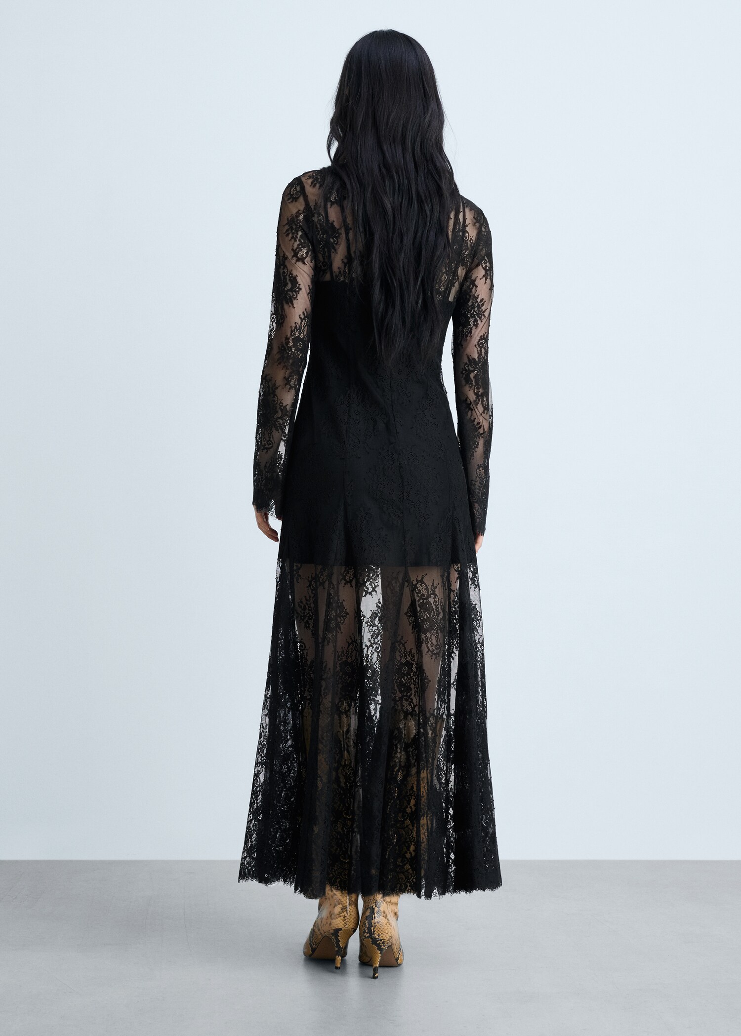 Semi-transparent lace long dress - Reverse of the article