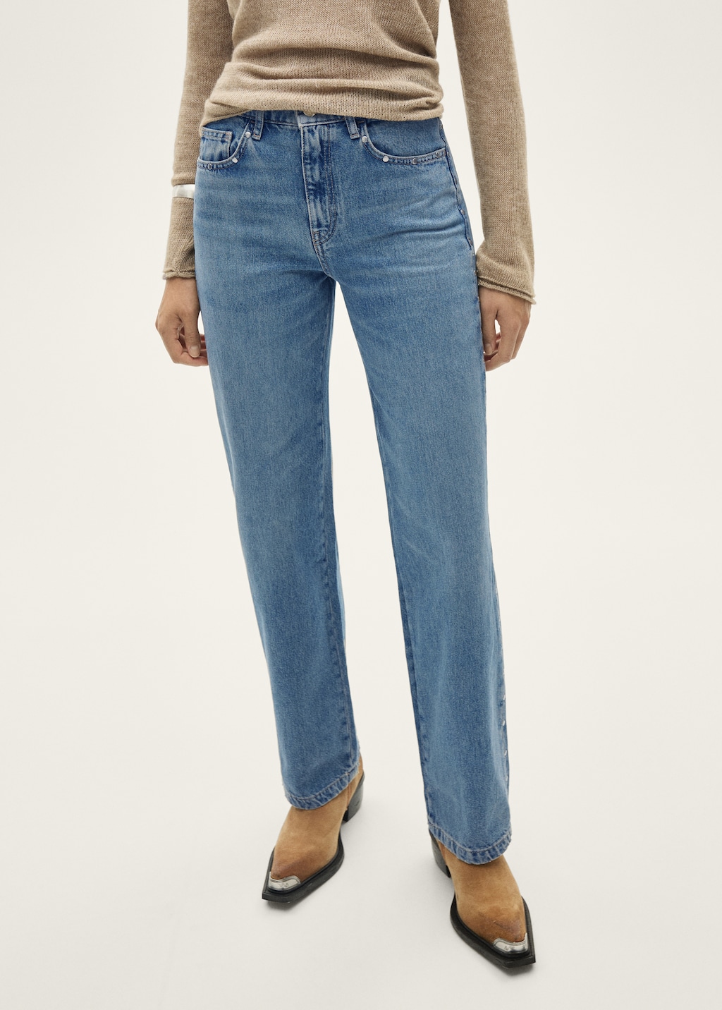 Straight-fit jeans with studs - Women | MANGO Gibraltar Straight-fit jeans with studs - Women | MANGO Gibraltar