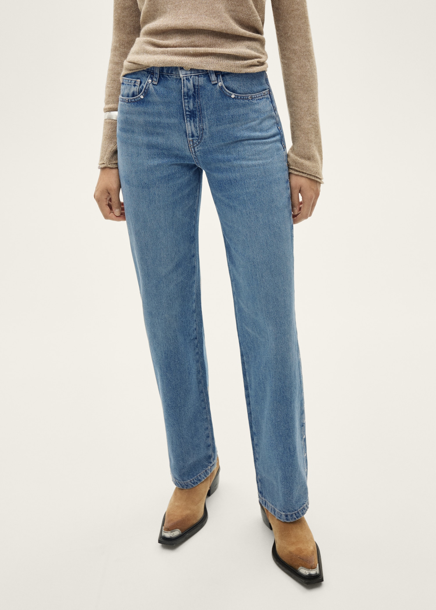 Straight-fit jeans with studs - Women | MANGO USA