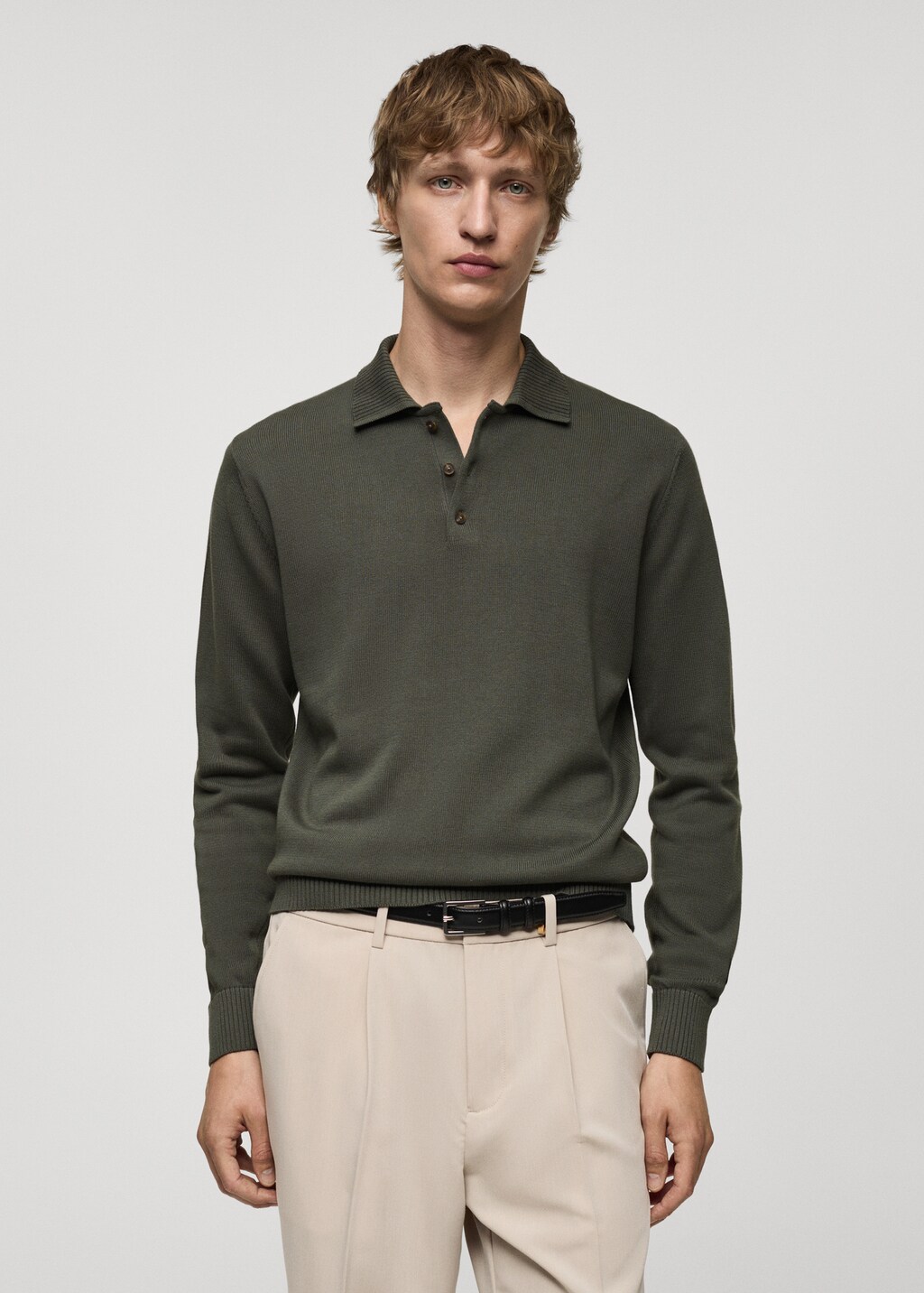 Long sleeve cotton knitted polo sweater - Men | MANGO Malaysia