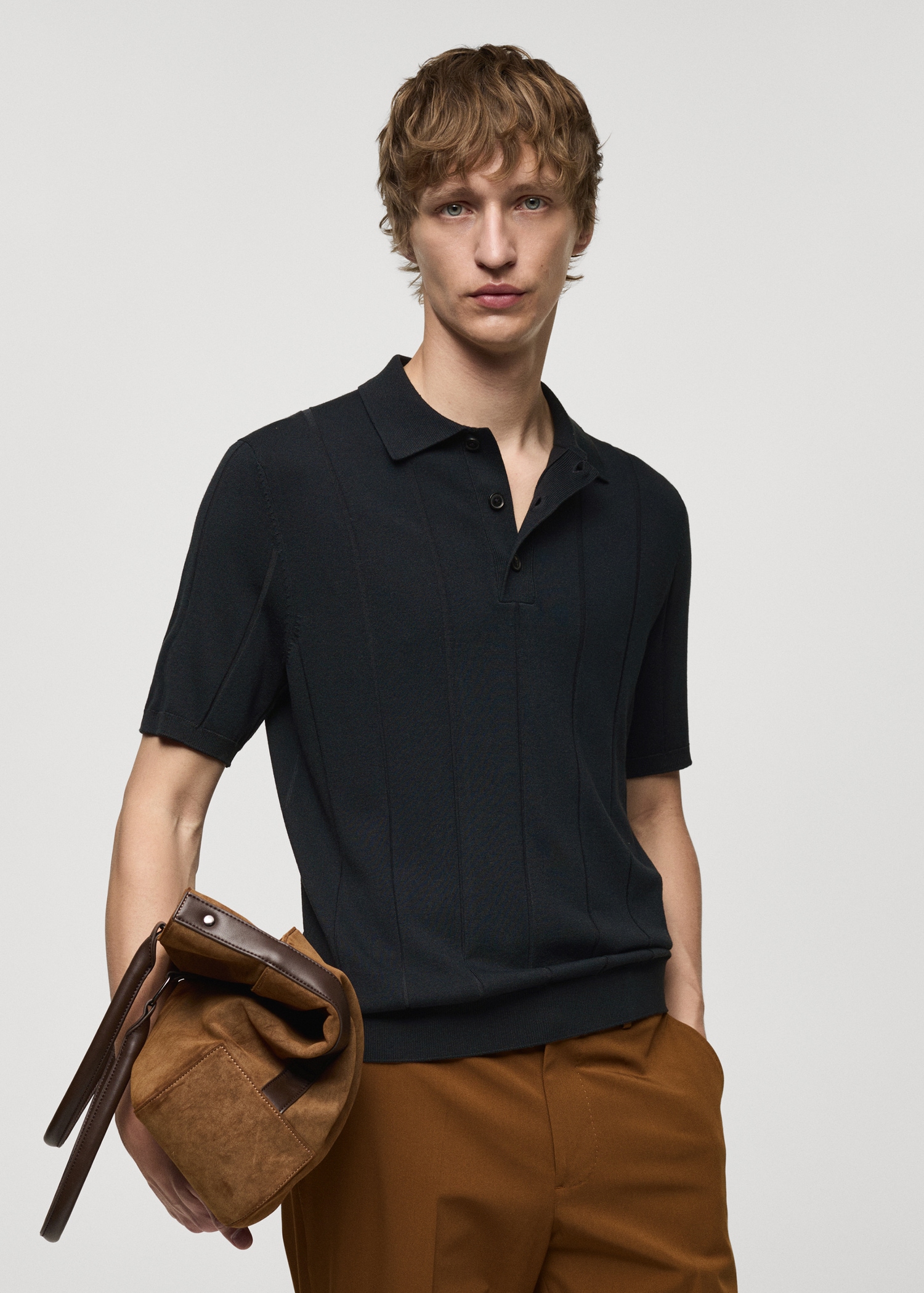 Fine rib-knit polo shirt - Medium plane