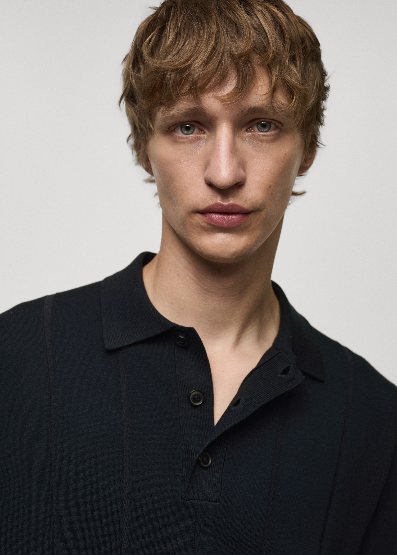 Fine rib-knit polo shirt - Details of the article 1
