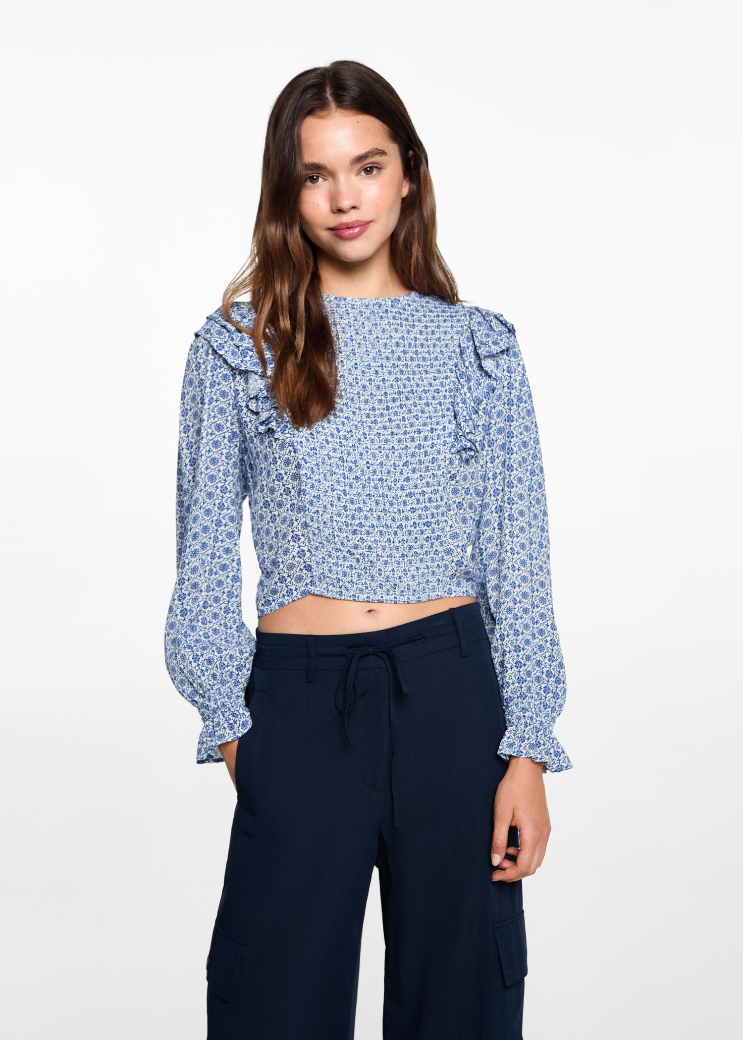 Blouse imprimée à volants - Plan moyen