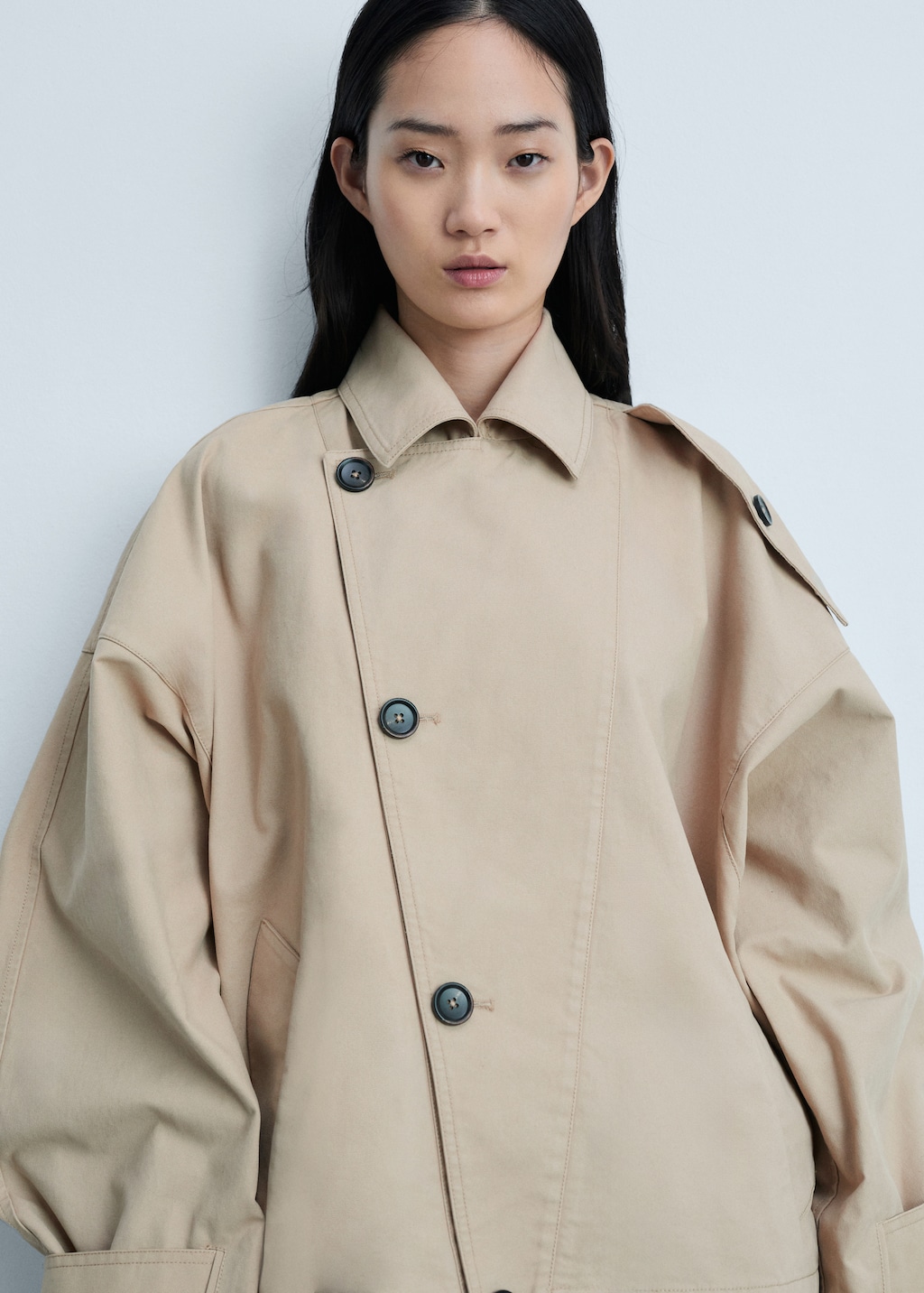 Double breasted short trench coat hot sale