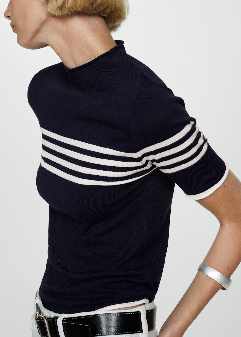 SMOKING STRIPE JQD KNIT PULLOVER Half-zip Striped Knit