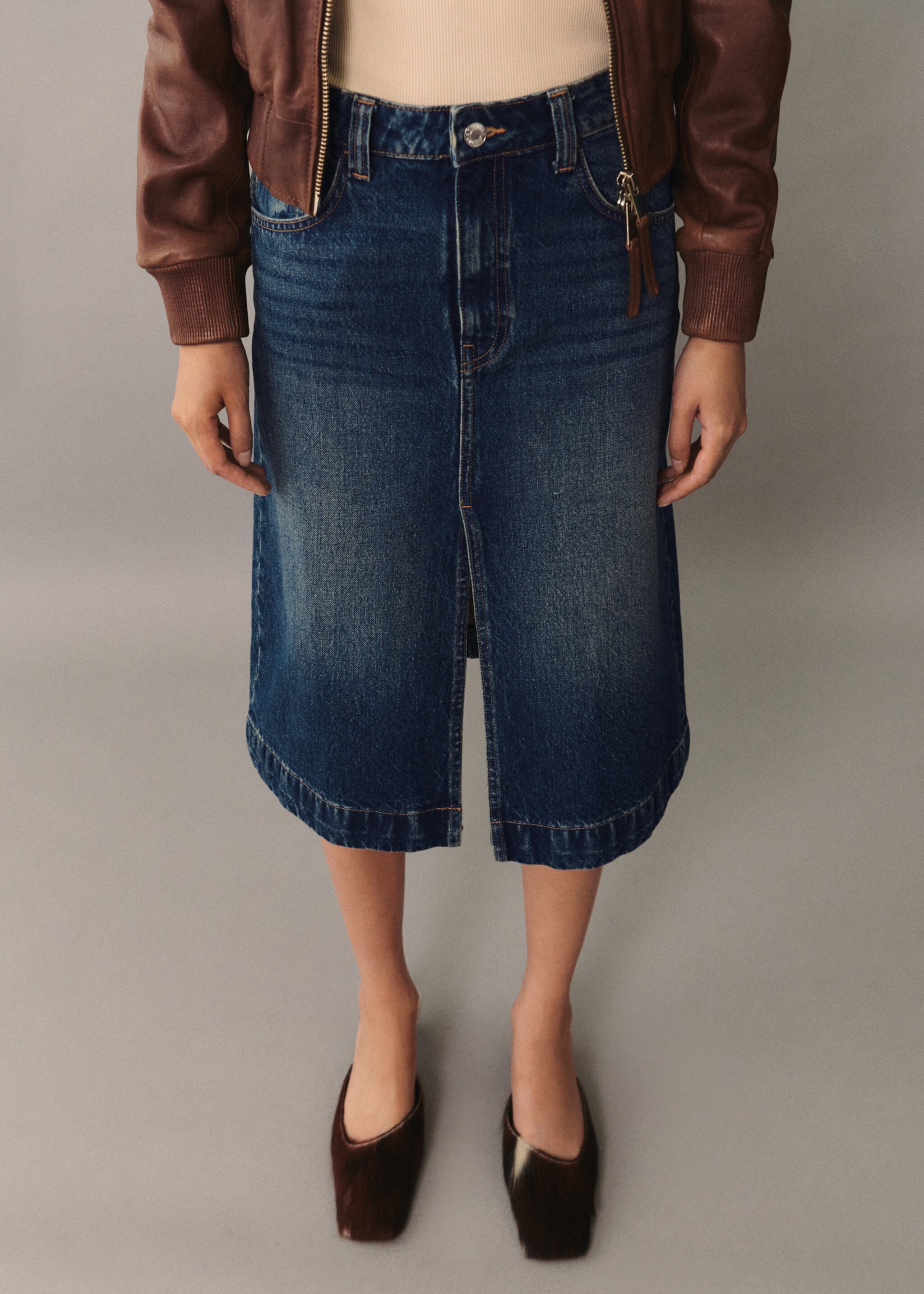 Denim midi-skirt - Medium plane