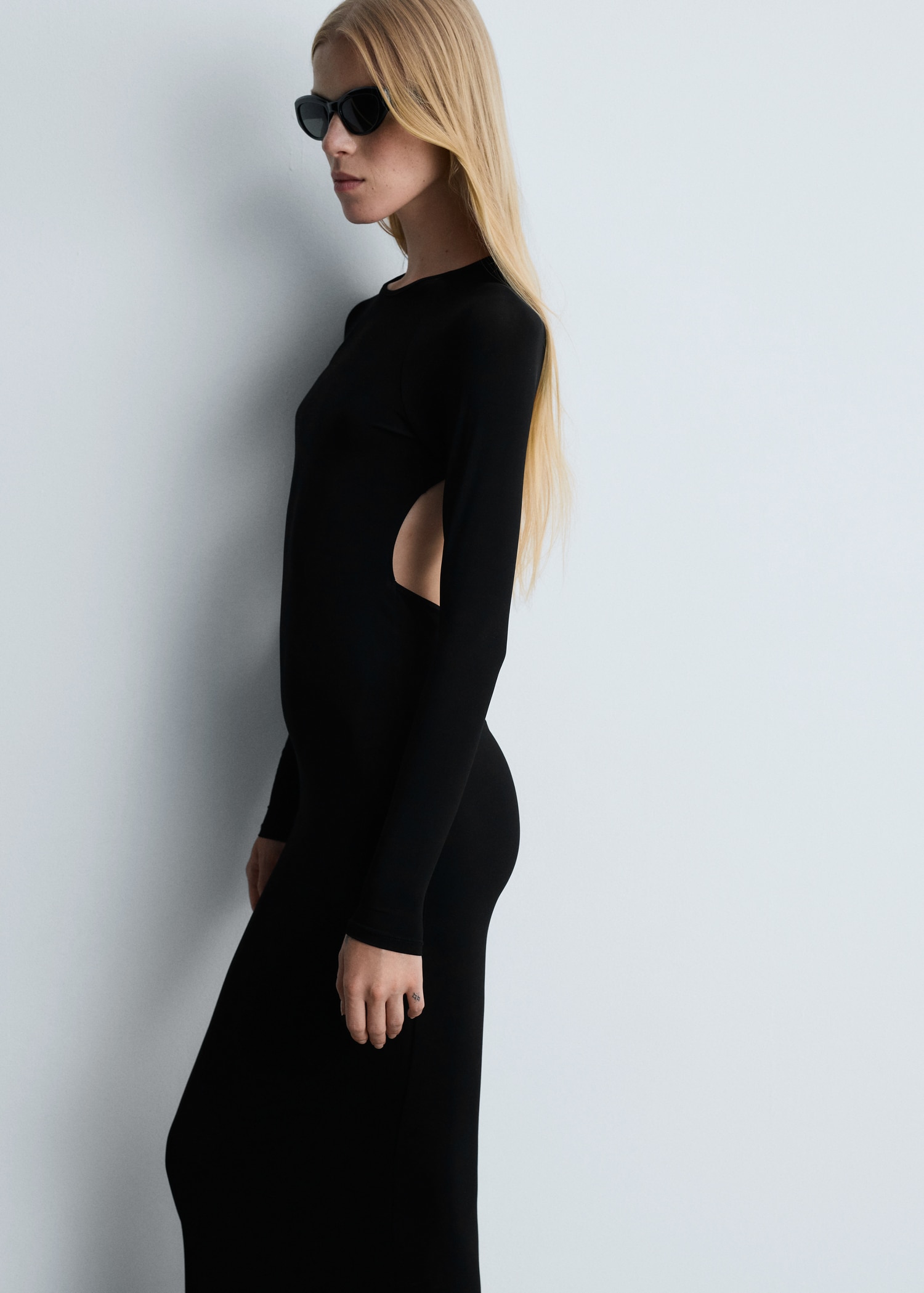 Vestido Negro Vestidos Manga Larga Con Escote En La Espalda