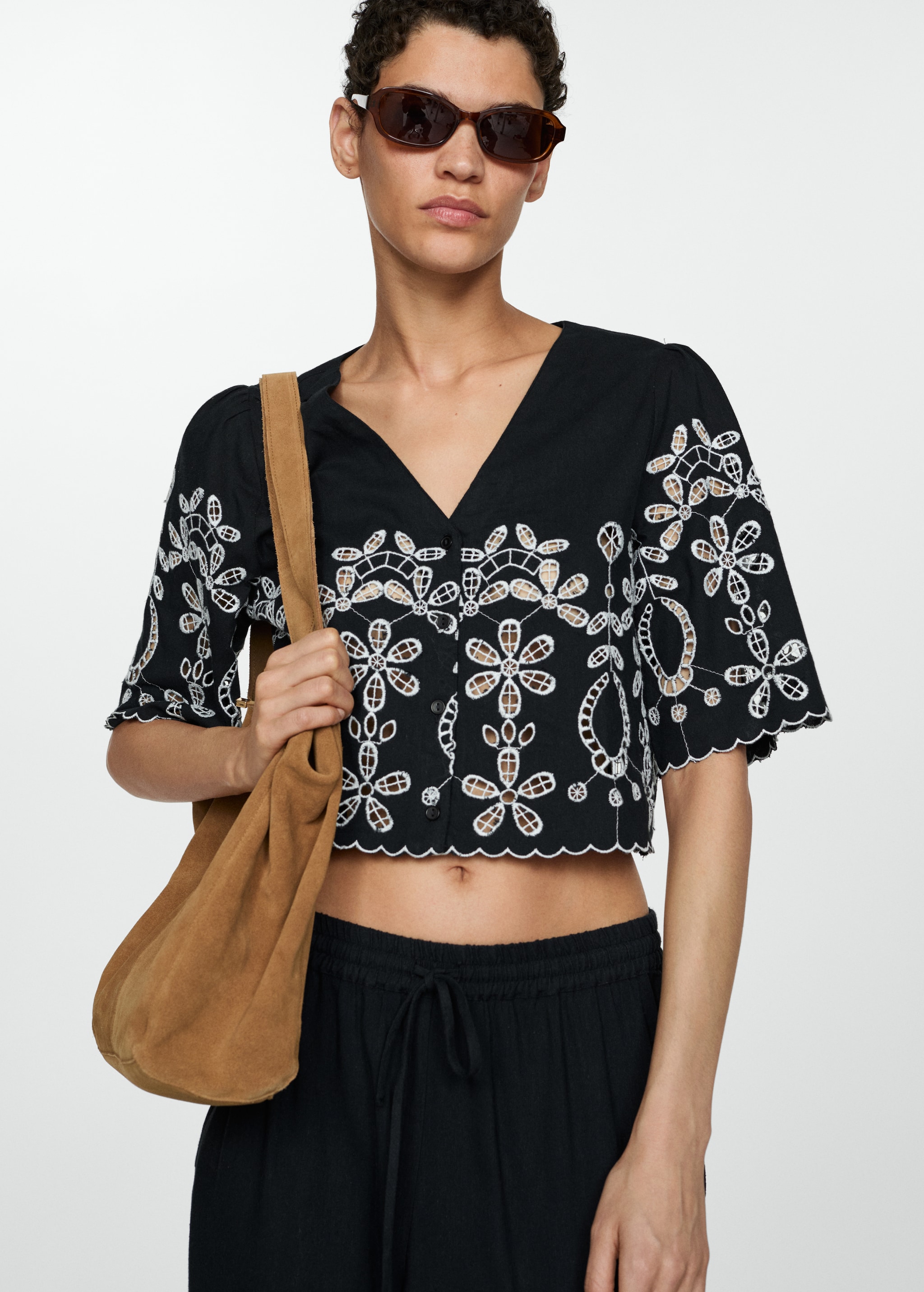 Embroidered Button Up Crop Top Embroidered Button Up Crop Top