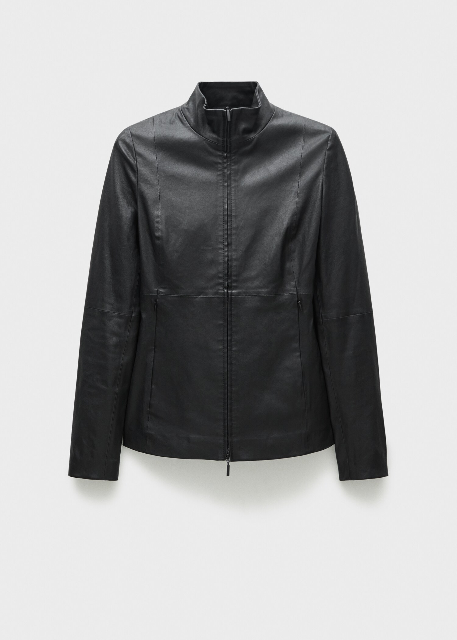 Fitted leather jacket with double zip - Article without model