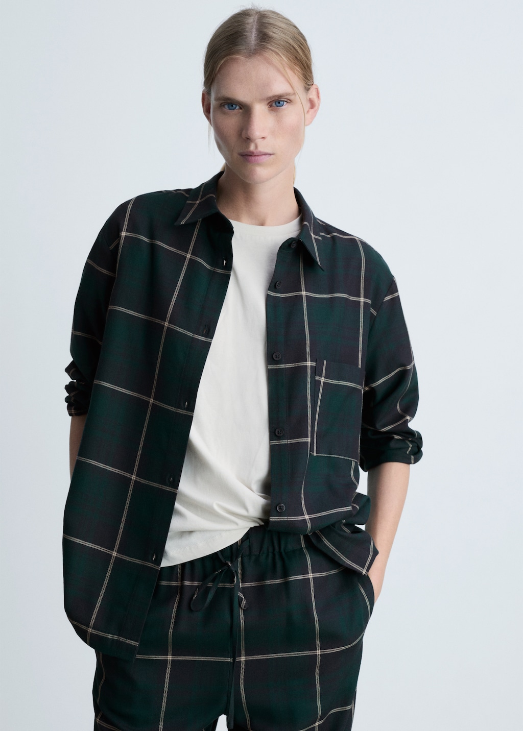 Straight checked trousers Women MANGO Azerbaijan