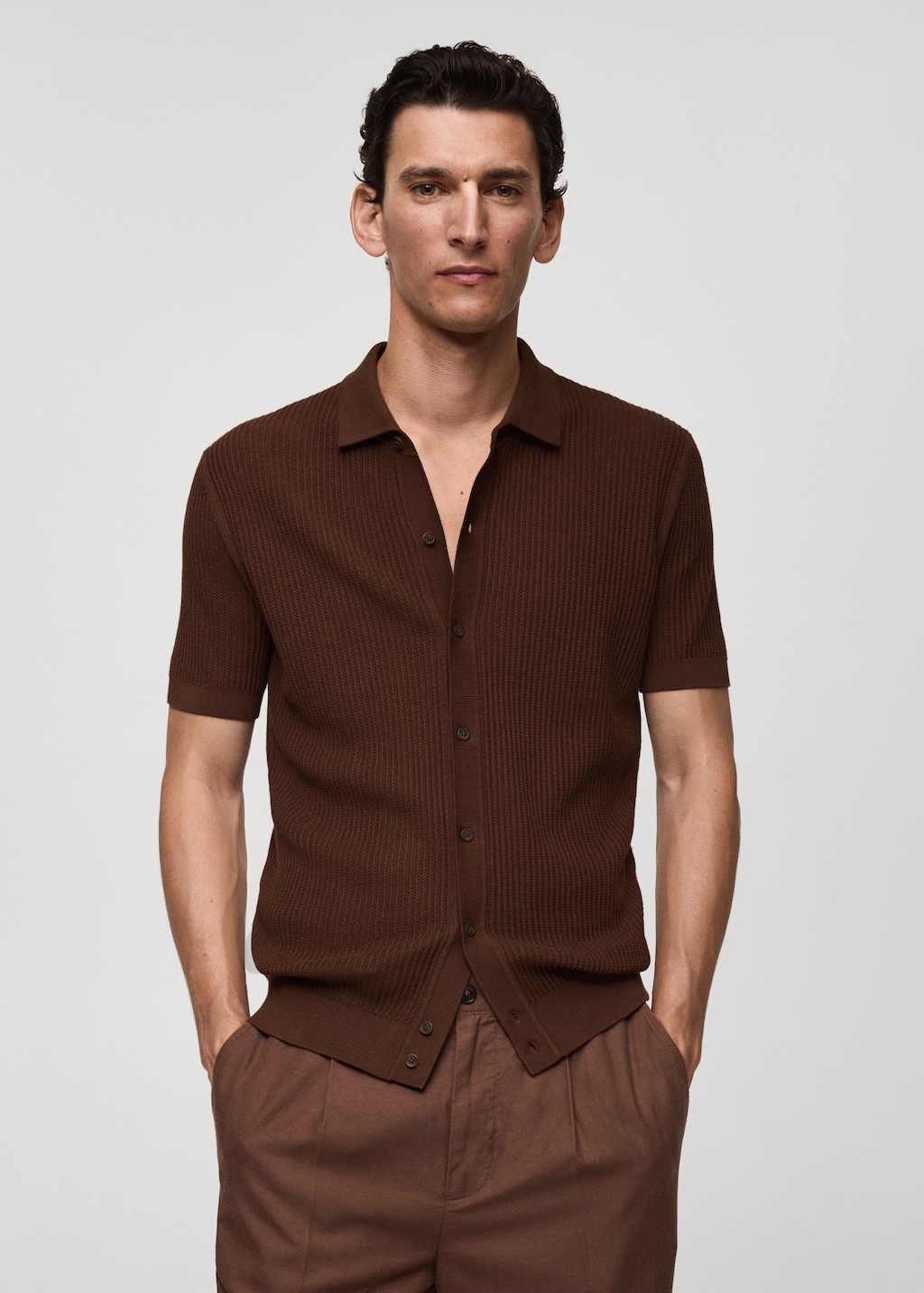 Ribbed knit button down polo shirt Men MANGO Philippines
