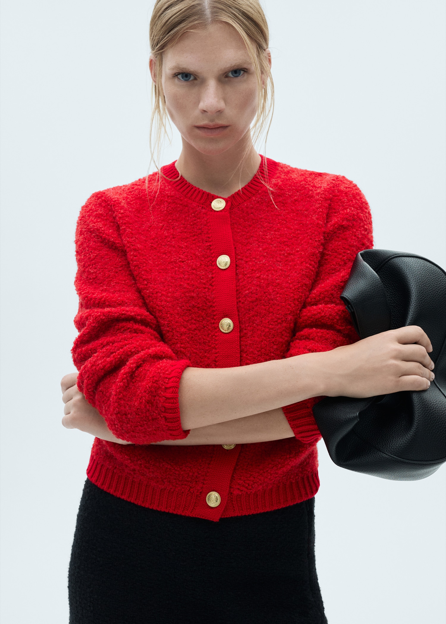 Mango Chaqueta De Punto Roja Mujer Cárdigan Punto Rizado Botones