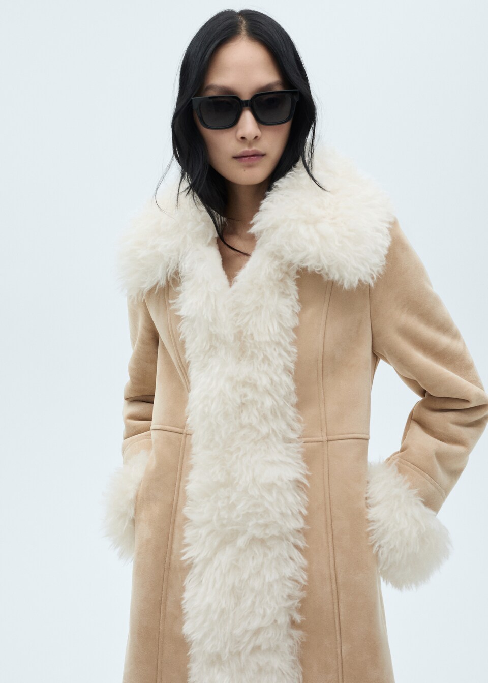 Shearling-lined coat - Women | MANGO USA