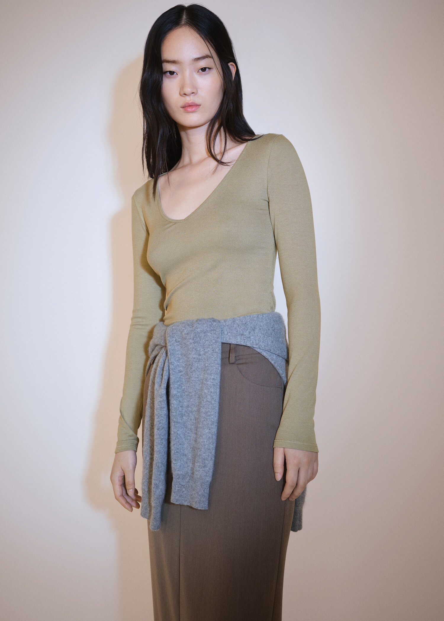 Long-sleeved V-neck T-shirt - Medium plane