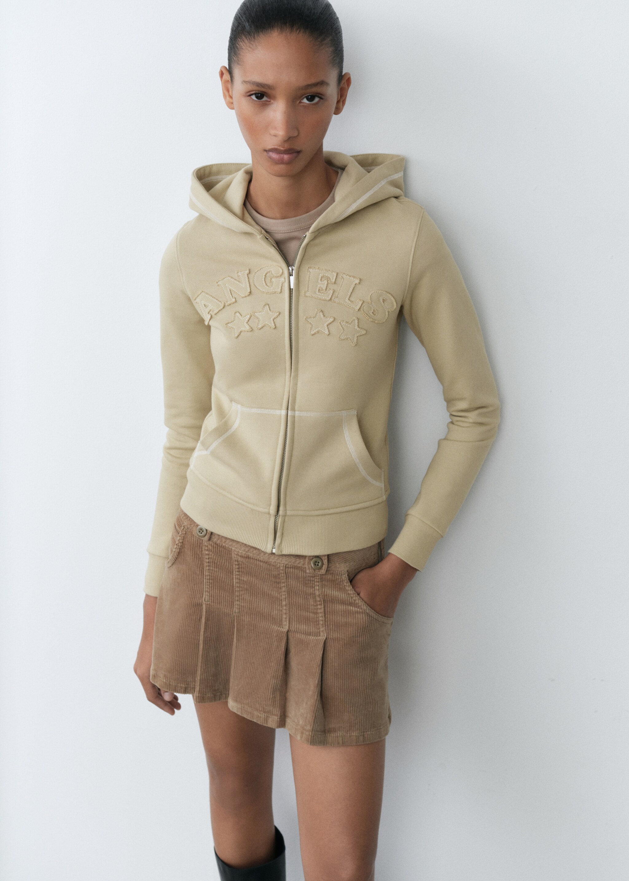 Cotton sweatshirt with embroidered message - Medium plane