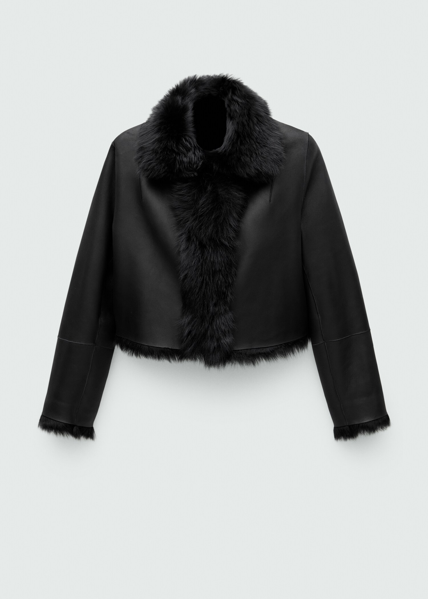 Manteau crop en cuir avec imitation fourrure - Détail de l'article 8