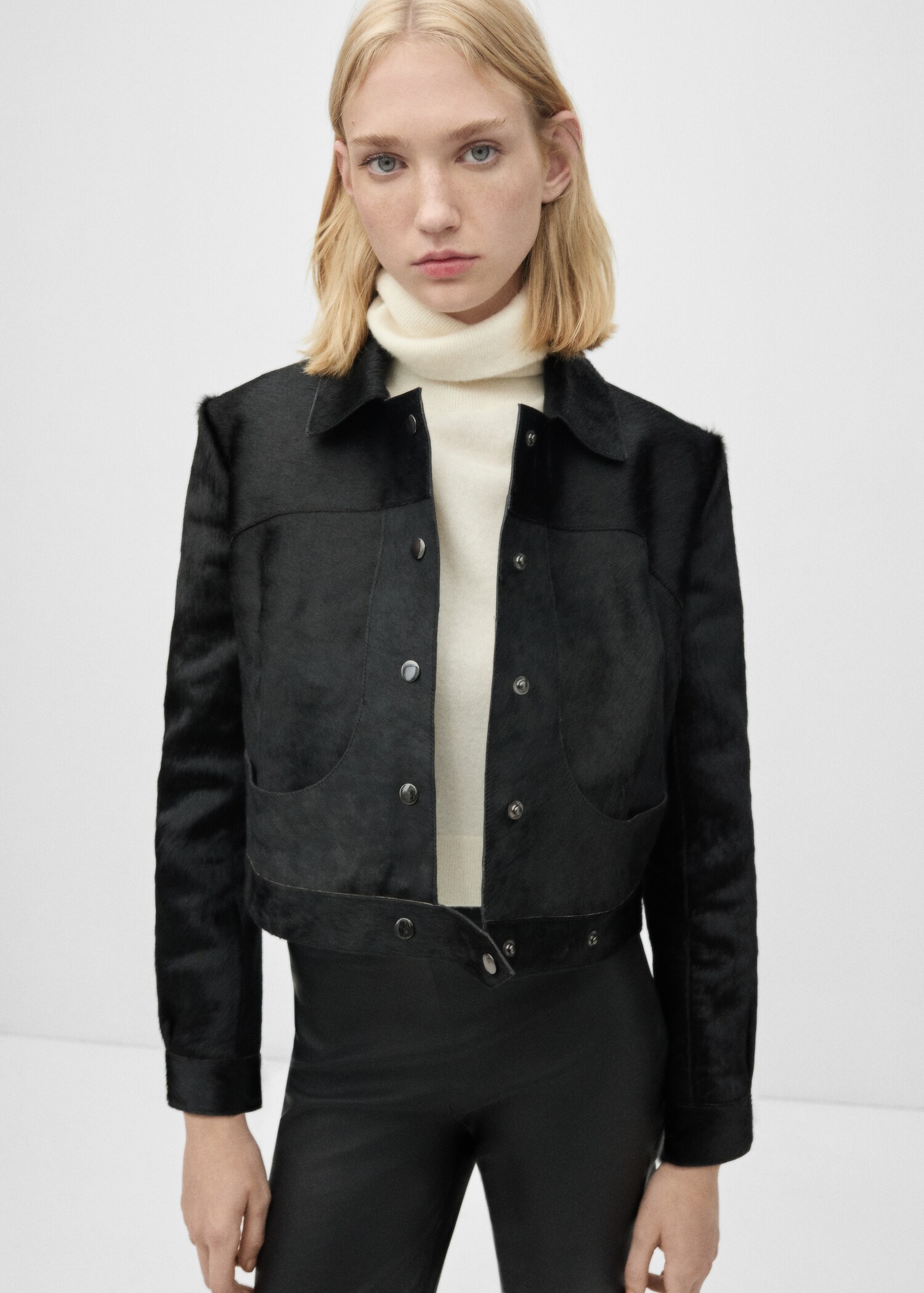 Veste cuir imitation fourrure - Plan moyen