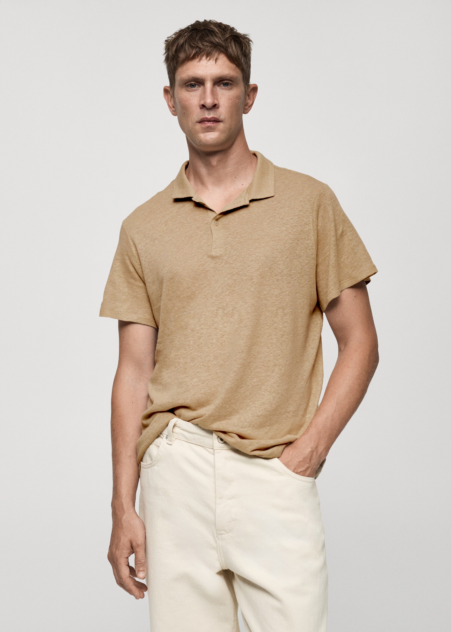 Slim fit poloshirt van 100% linnen - Middenvlak