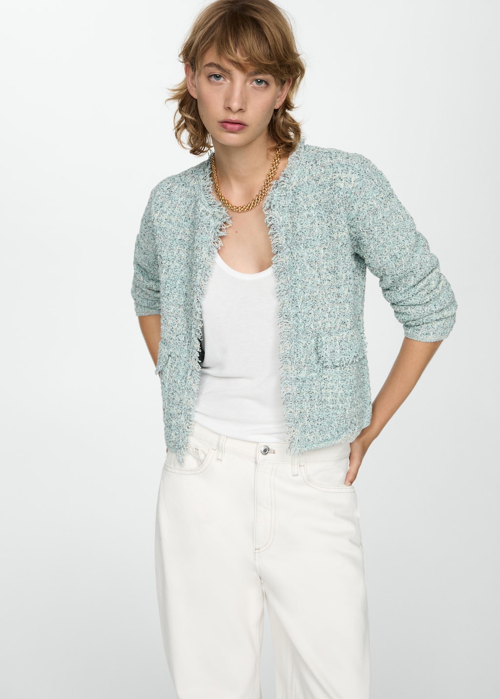 Tweed jacket with frayed ends - Women | MANGO Kosovo Tweed jacket with frayed ends - Women | MANGO Kosovo