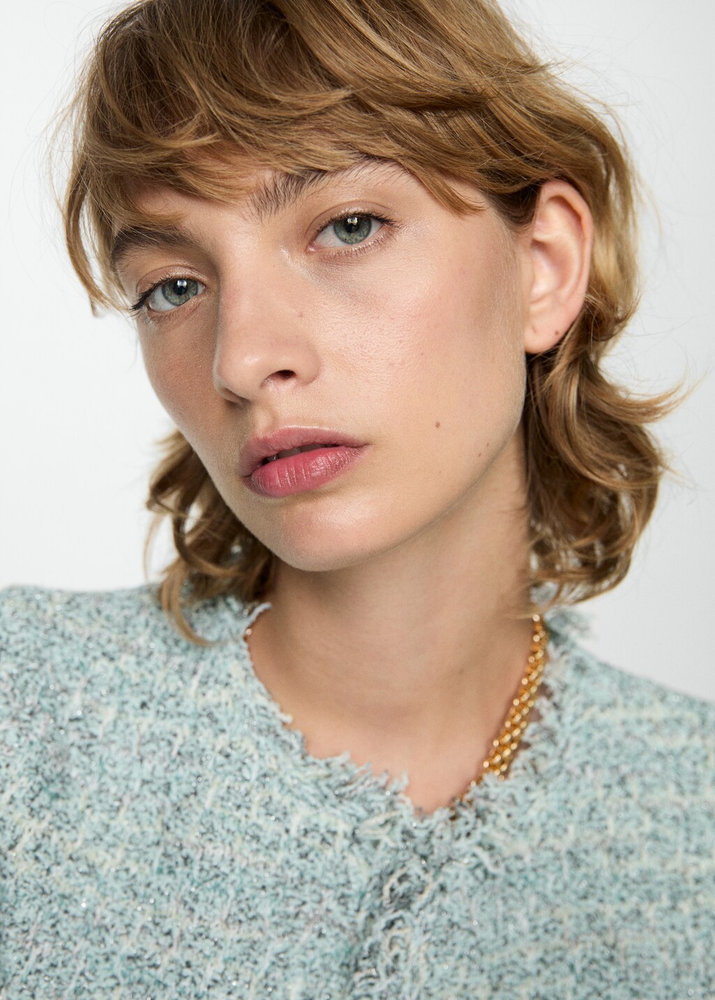 Tweed jacket with frayed ends women mango usa