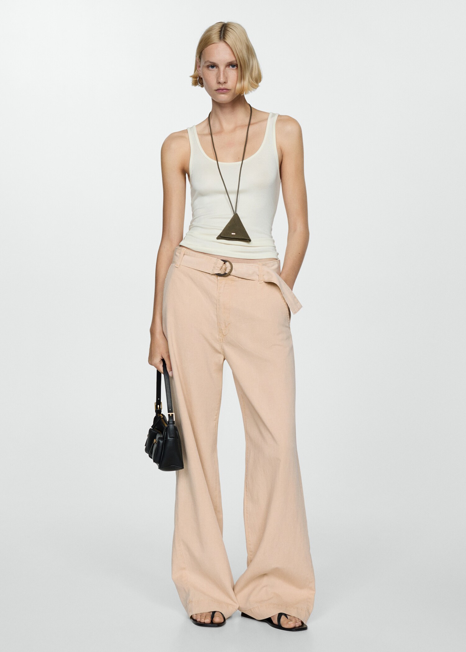 Flowy wideleg trousers with belt - General plane
